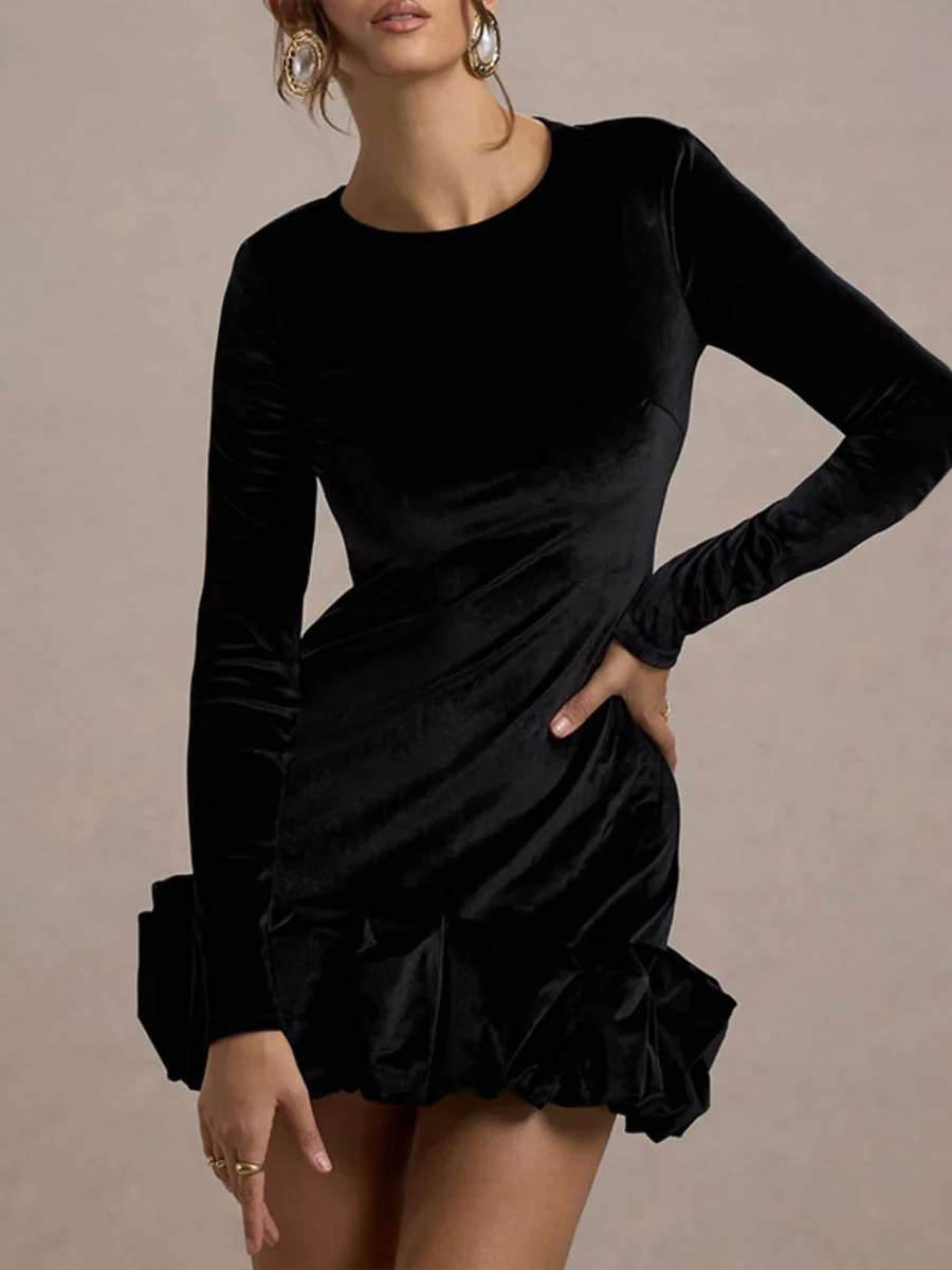 Liber Autumn Women's Pleated Velvet Mini&Short Dresses - Image 7