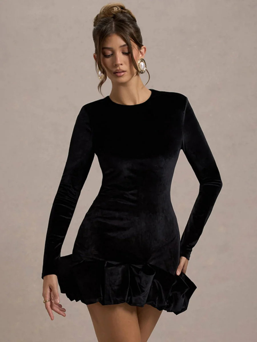 Liber Autumn Women's Pleated Velvet Mini&Short Dresses - Image 8