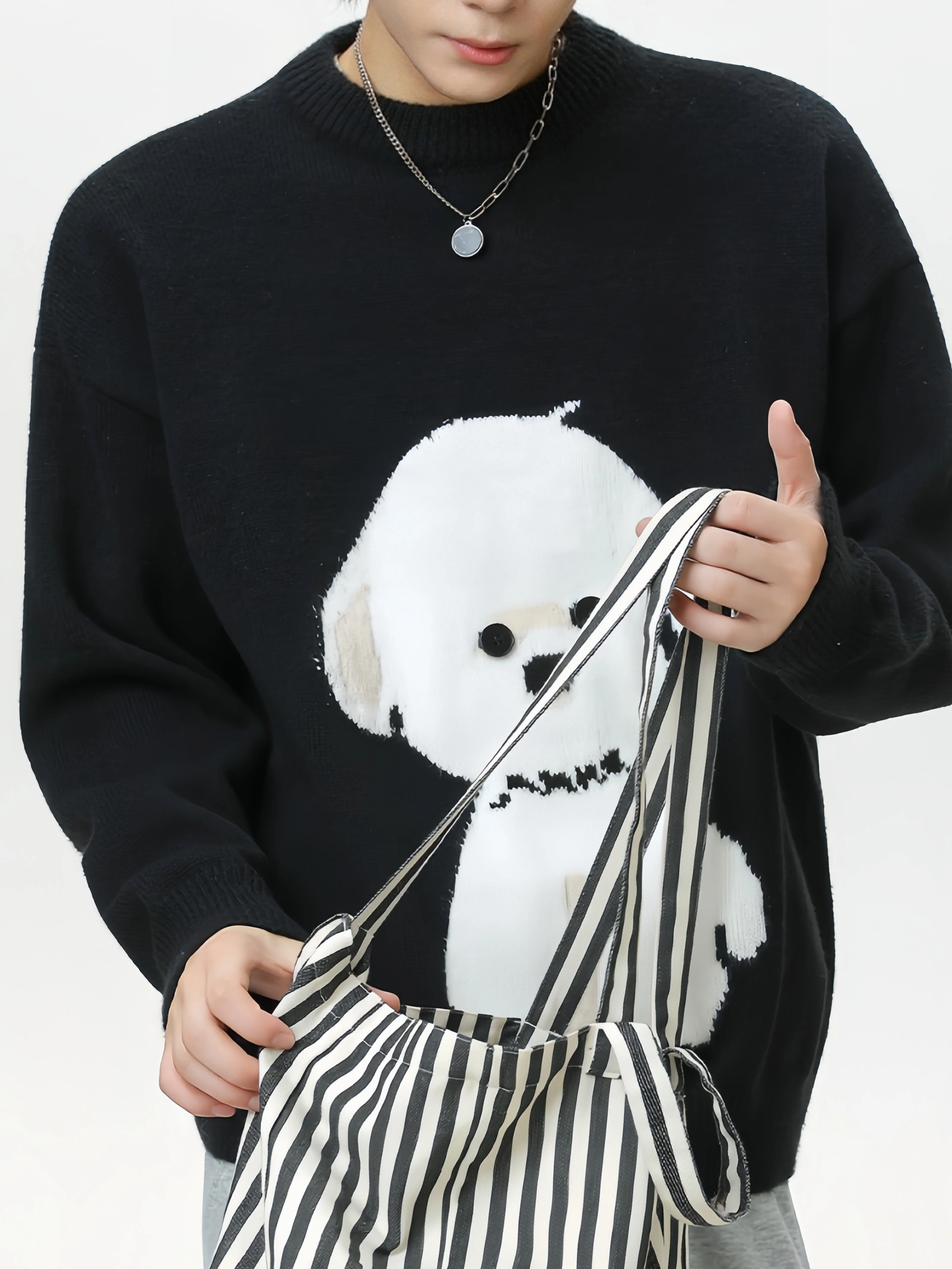 Cartoon Puppy Texture Keep Warm Crew Neck Sweater - Image 7