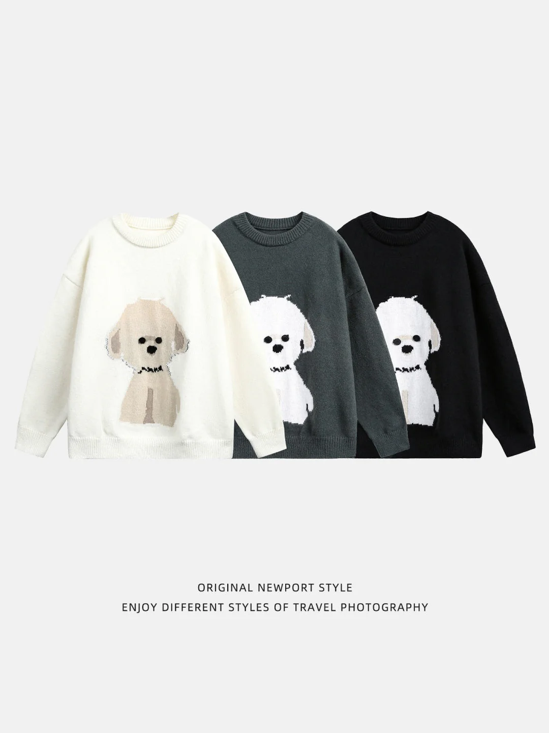 Cartoon Puppy Texture Keep Warm Crew Neck Sweater - Image 9