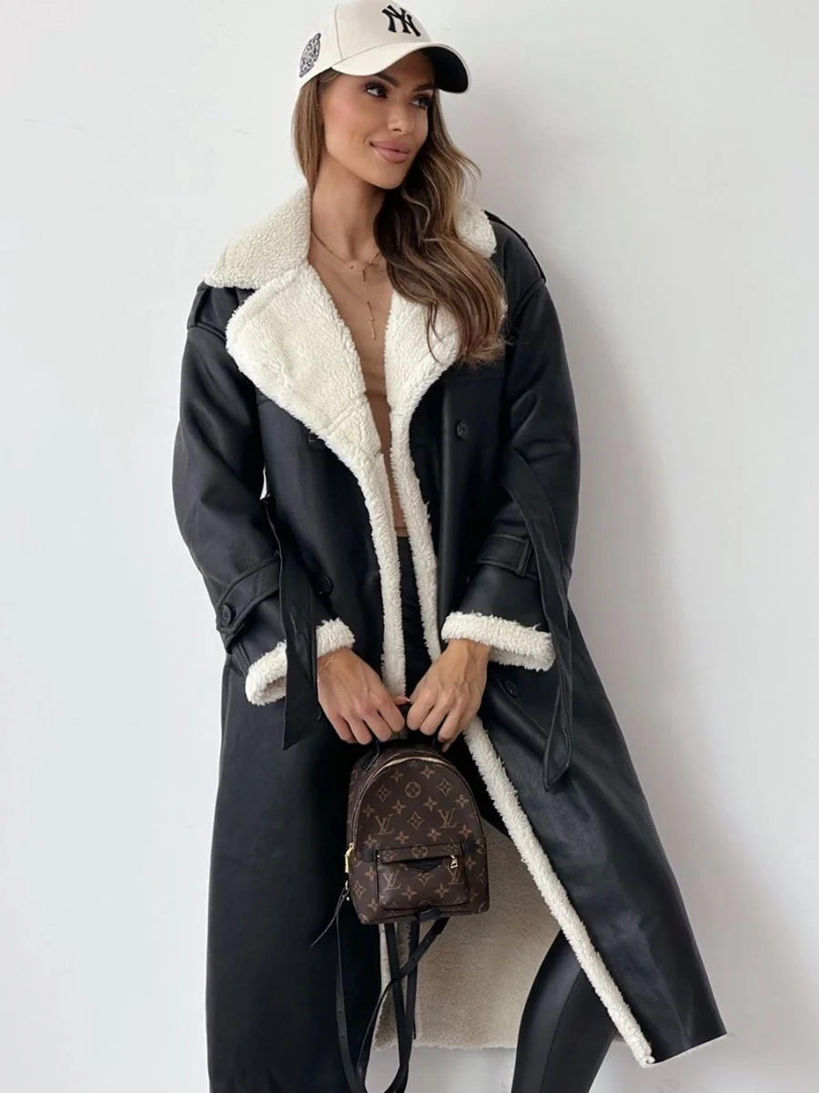 Reversible Stand-up Collar Leather Cotton Coat