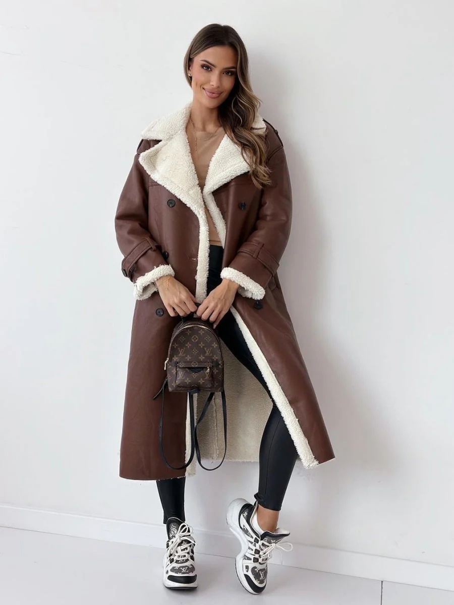 Reversible Stand-up Collar Leather Cotton Coat - Image 7