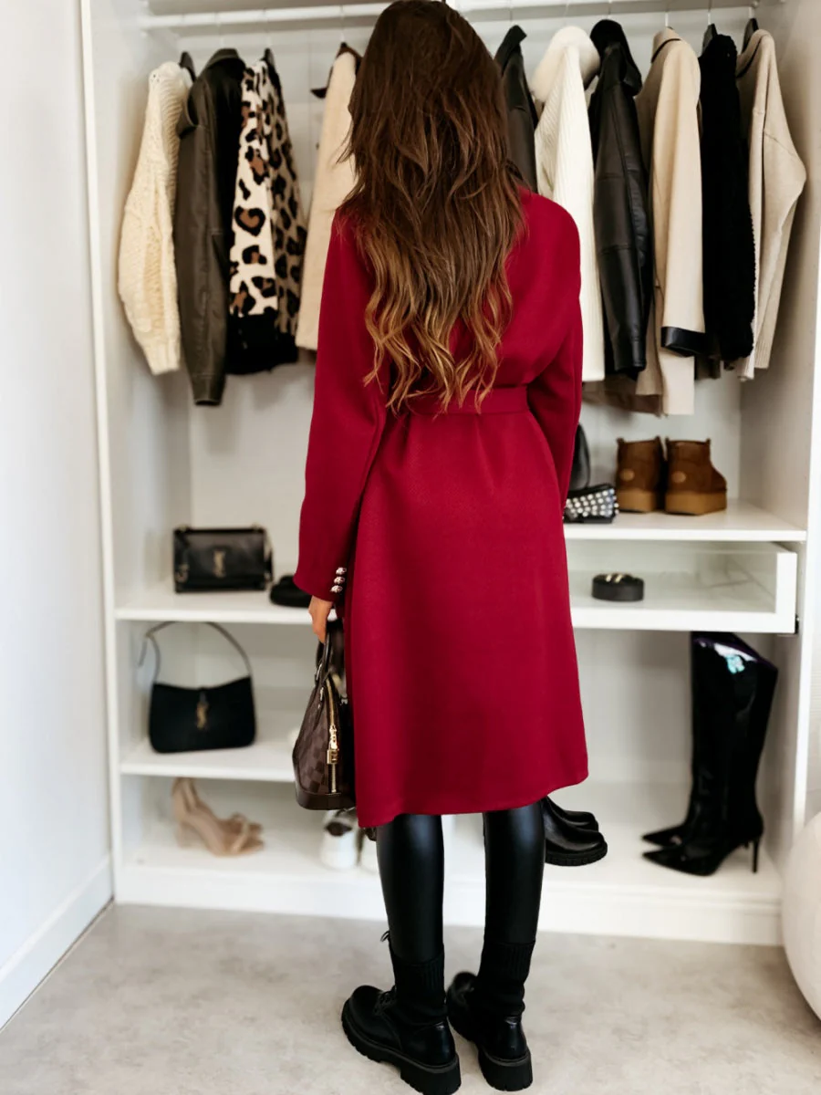 Long Lace-up Woolen Coat - Image 10