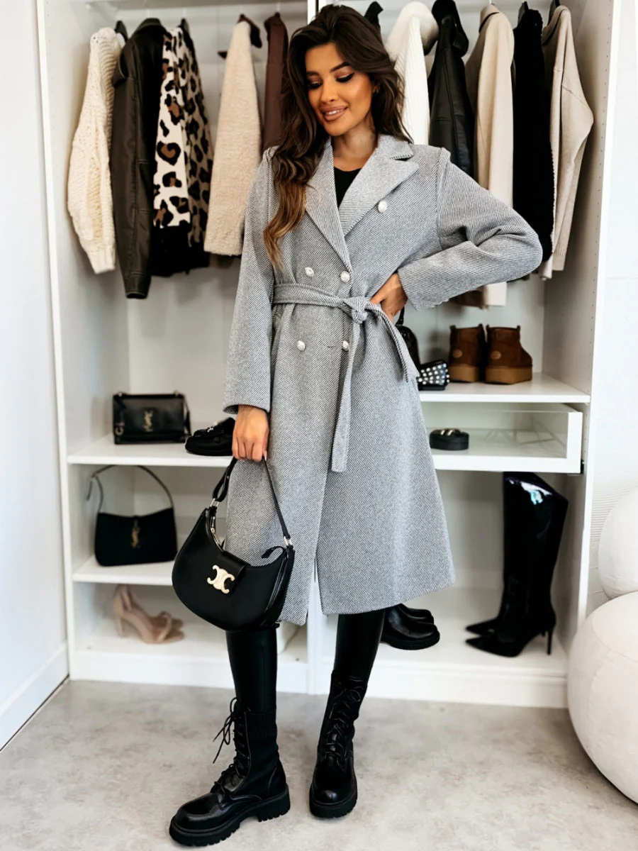 Long Lace-up Woolen Coat - Image 14