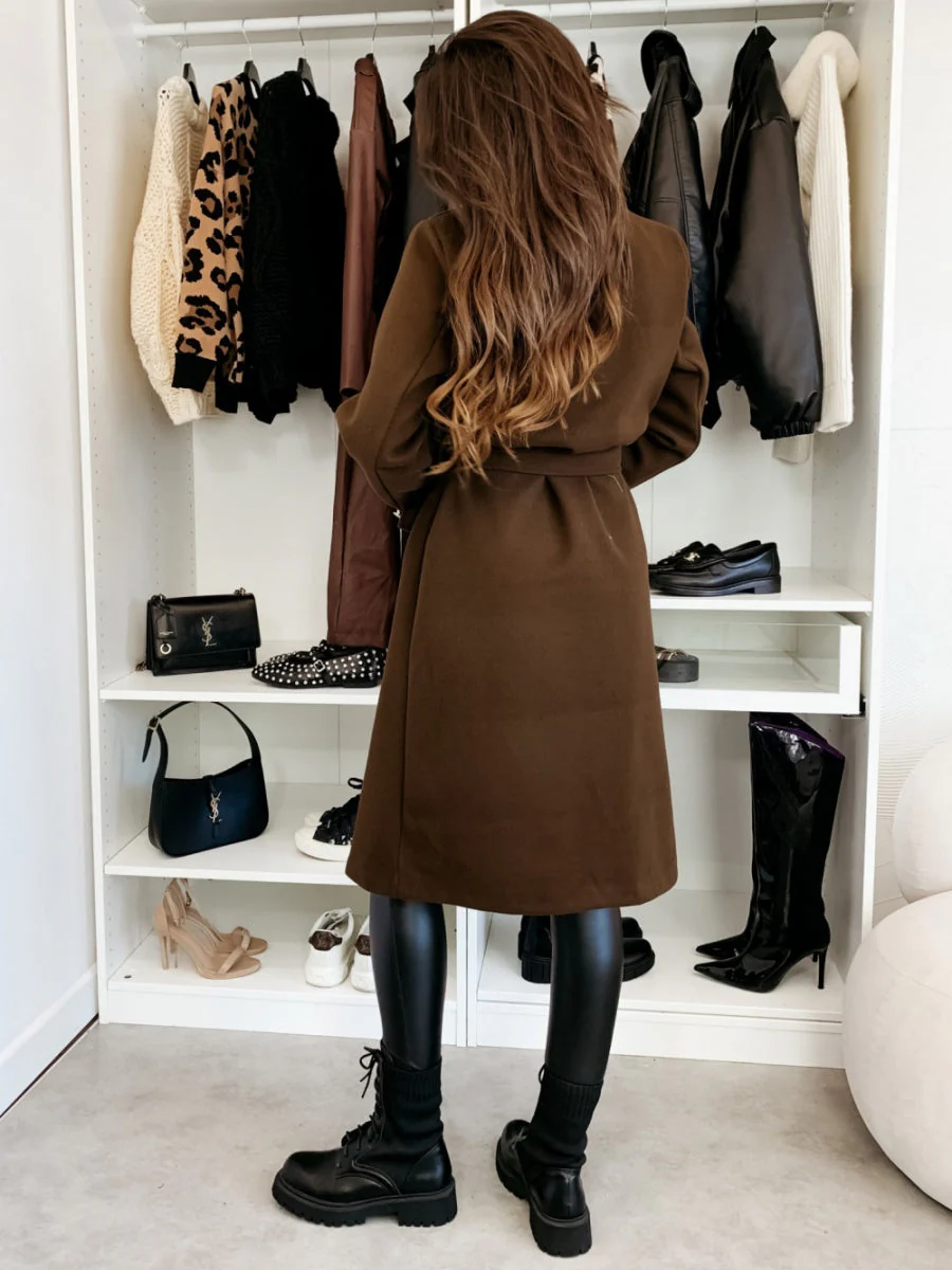 Long Lace-up Woolen Coat - Image 4