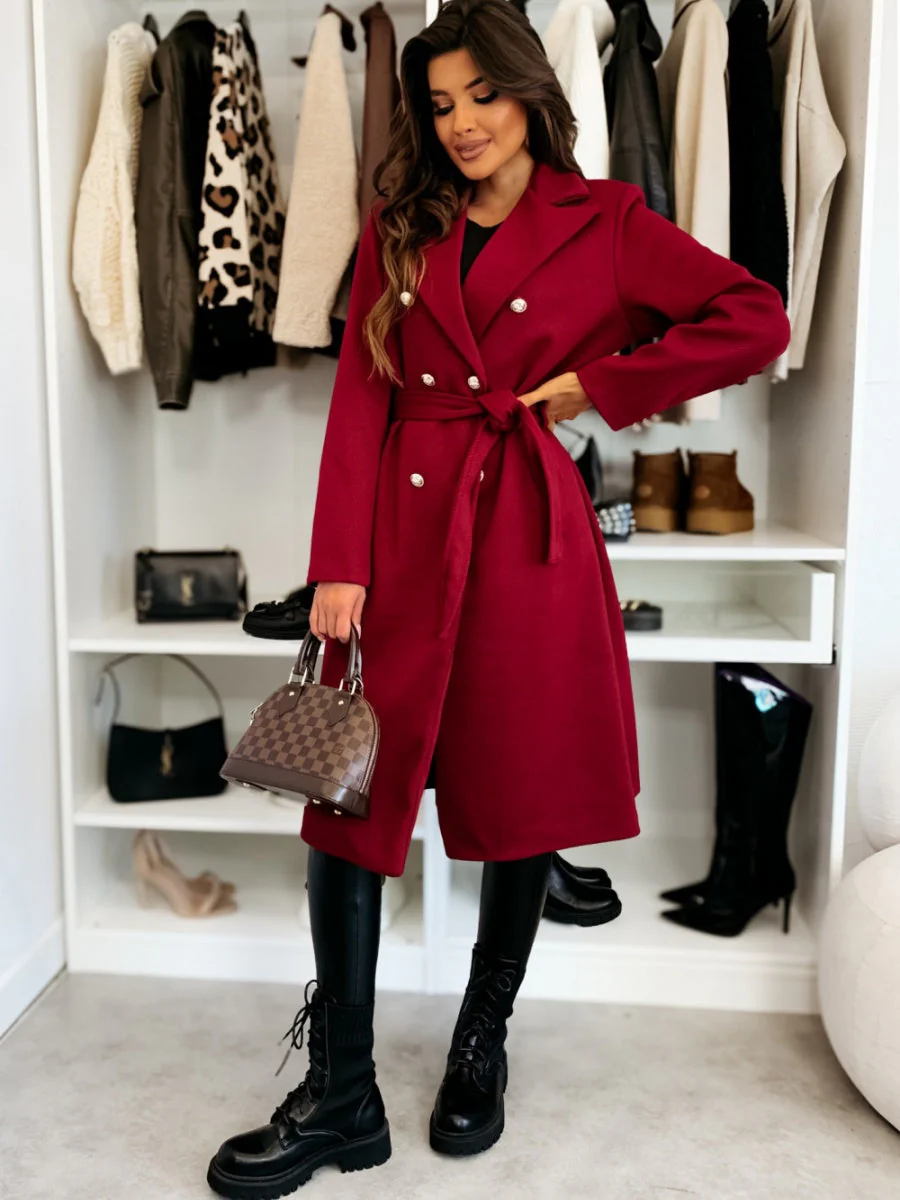 Long Lace-up Woolen Coat - Image 9