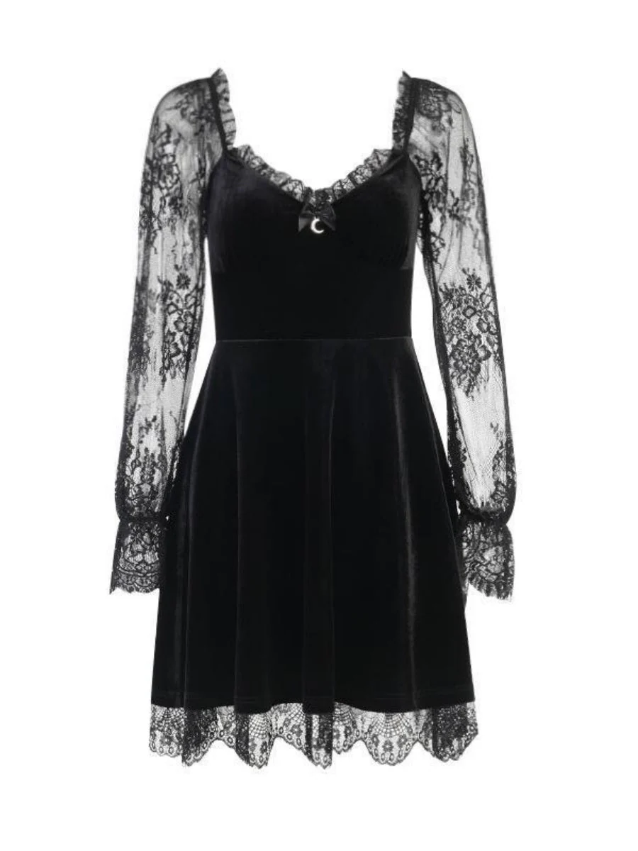 Lace Velvet Long Sleeve Midi Dresses - Image 10