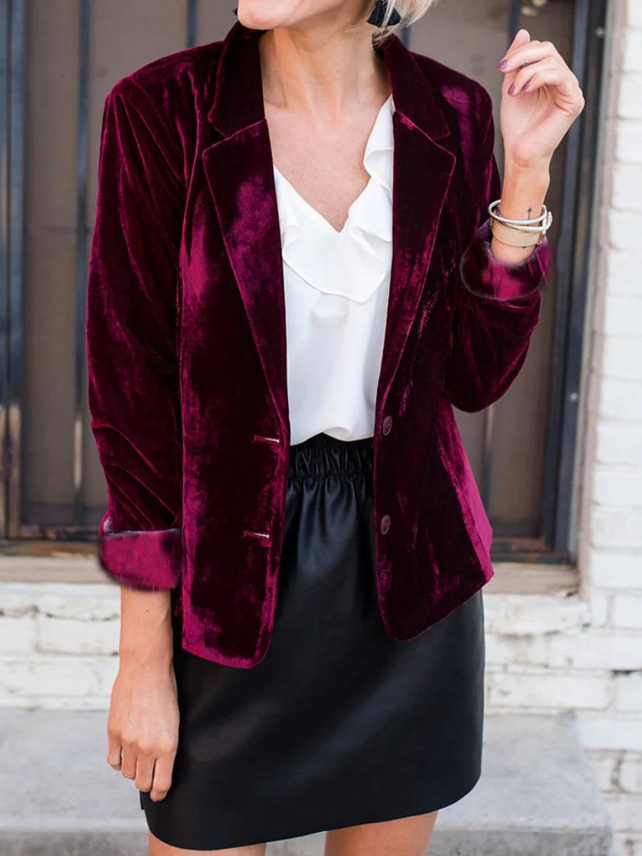 Velvet Pocket Slim-fit Long Sleeves Blazers - Image 5