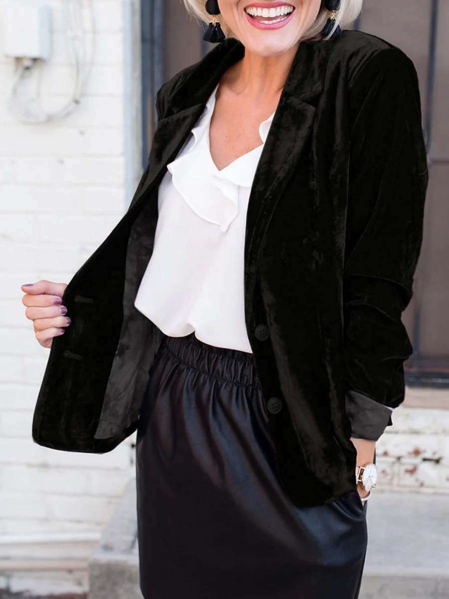 Velvet Pocket Slim-fit Long Sleeves Blazers - Image 7
