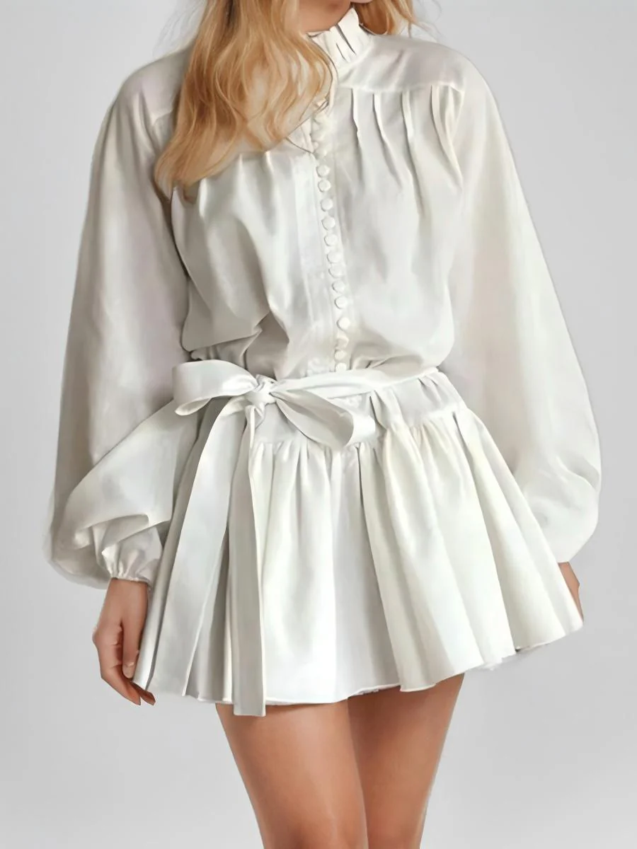 Elegant And Fashionable Long-sleeved Tie Printed Mini&Short Dresses - Image 8