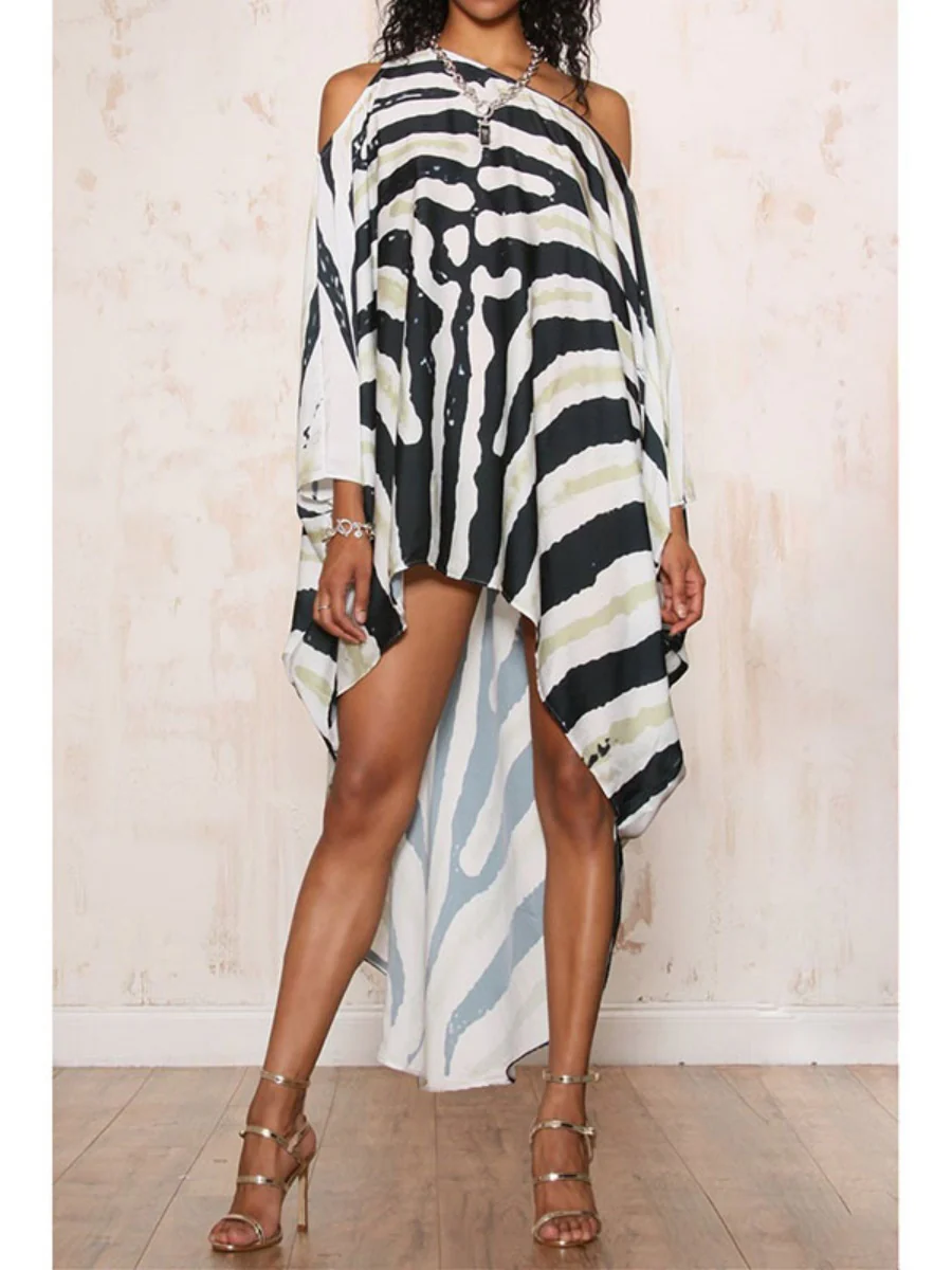 Printed Beach Vacation Style Off-shoulder Maxi Dress - Image 14