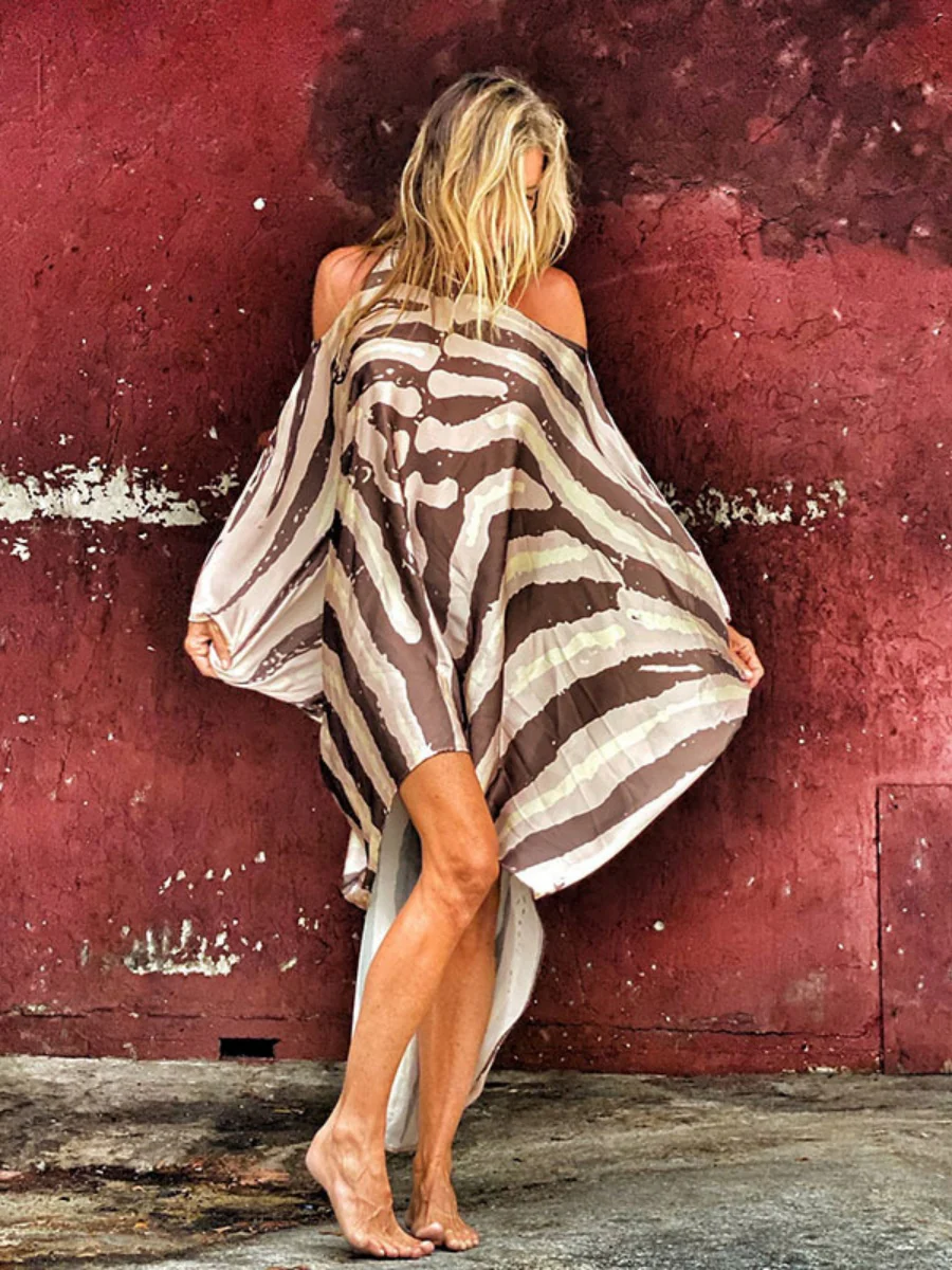 Printed Beach Vacation Style Off-shoulder Maxi Dress - Image 9