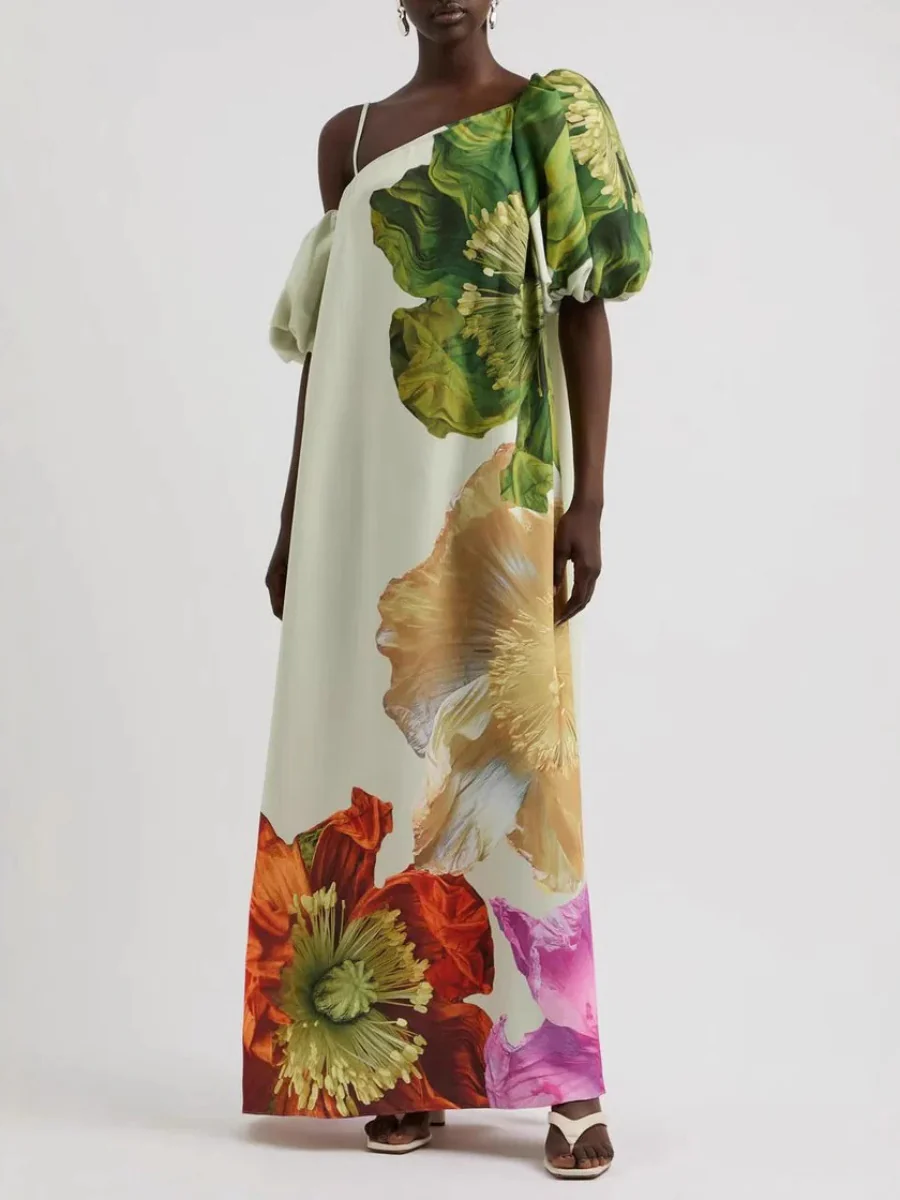 Off-shoulder Floral Print Maxi Dress For Vacation - Image 3