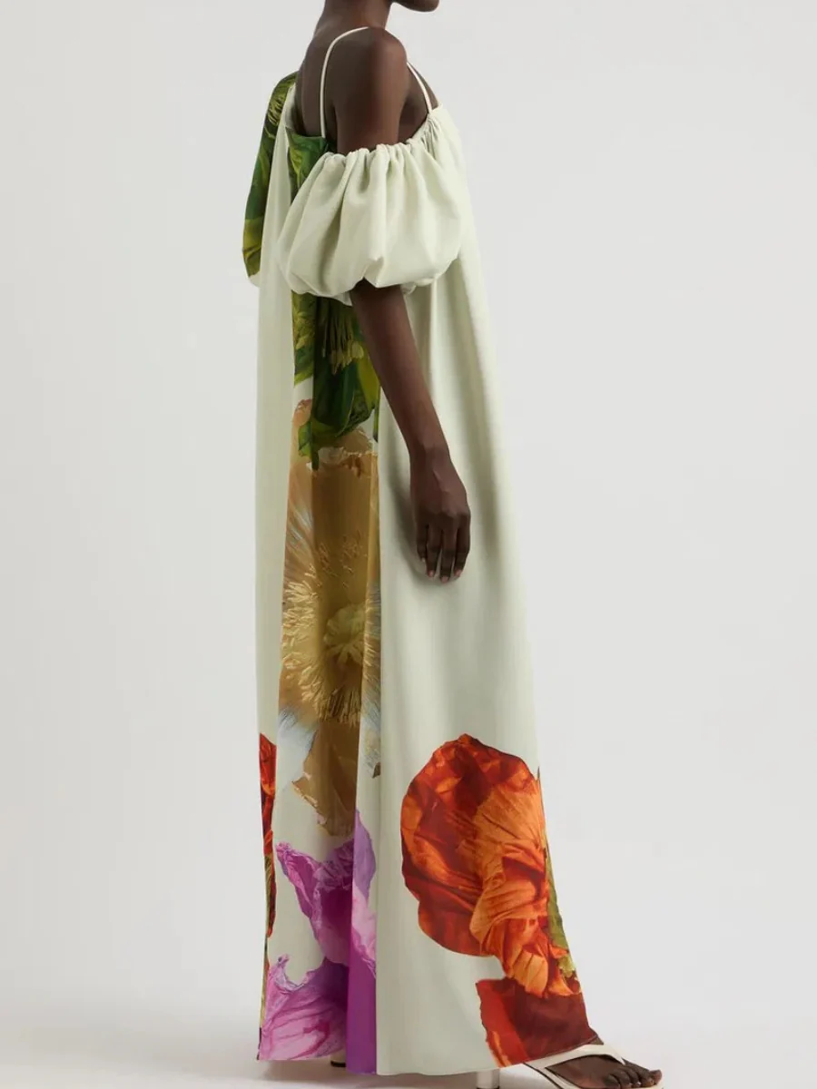 Off-shoulder Floral Print Maxi Dress For Vacation - Image 5