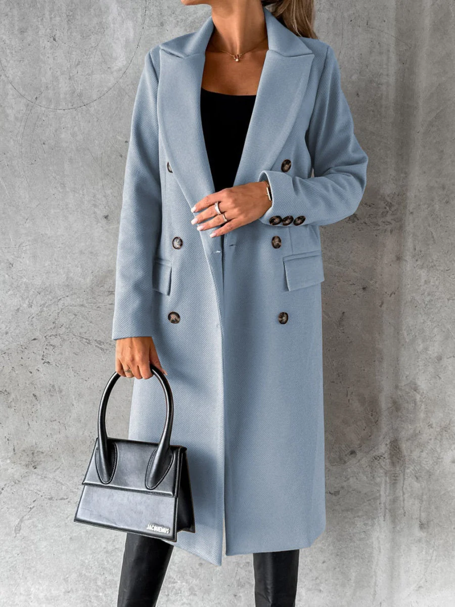 Long Sleeves, Lapel, Solid Color, Double-breasted, Slim Fit Coats - Image 21