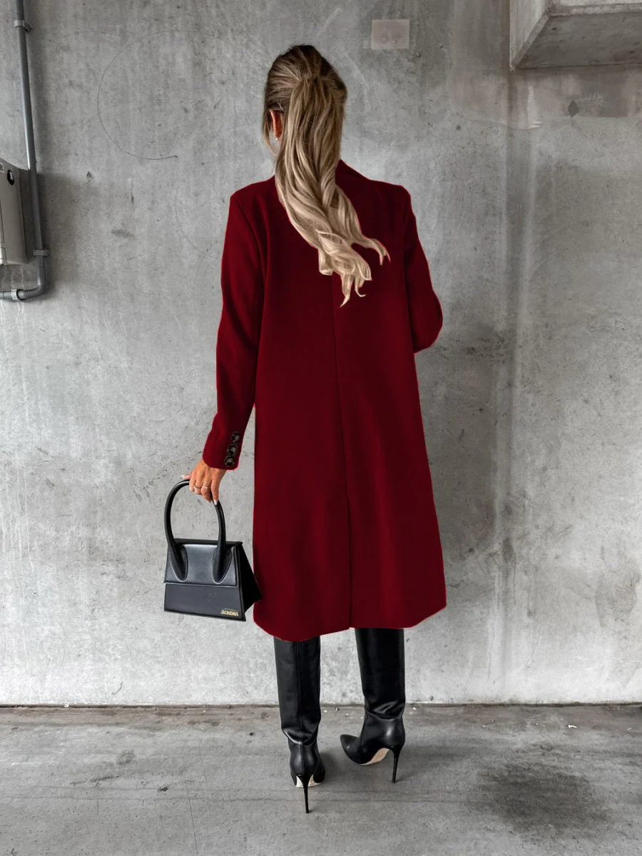 Long Sleeves, Lapel, Solid Color, Double-breasted, Slim Fit Coats - Image 3