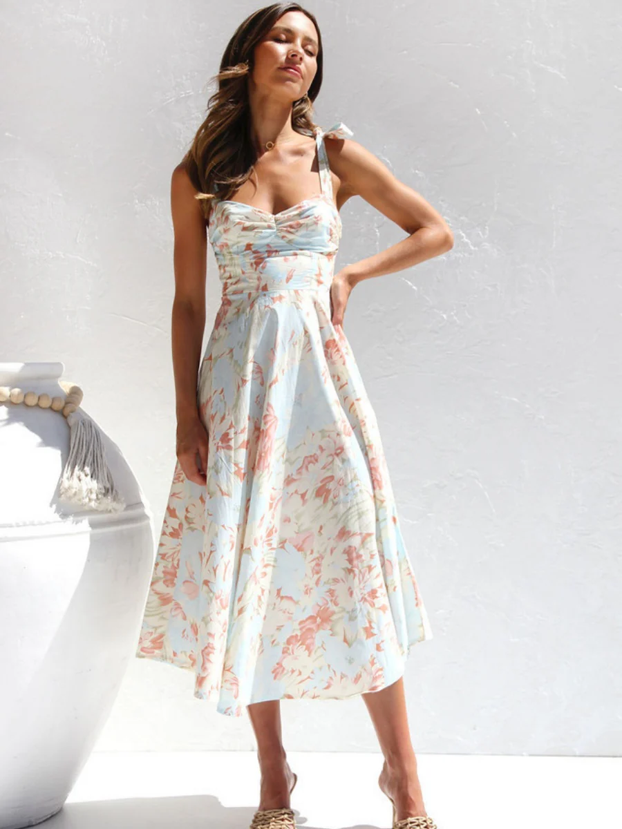 Floral Bandage Waist Midi Dresses - Image 11