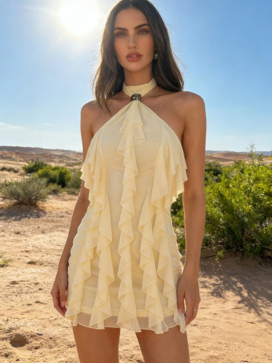 Halter Ruffle Hip-hugging Formal Dress Vacation Mini&Short Dresses - Image 16