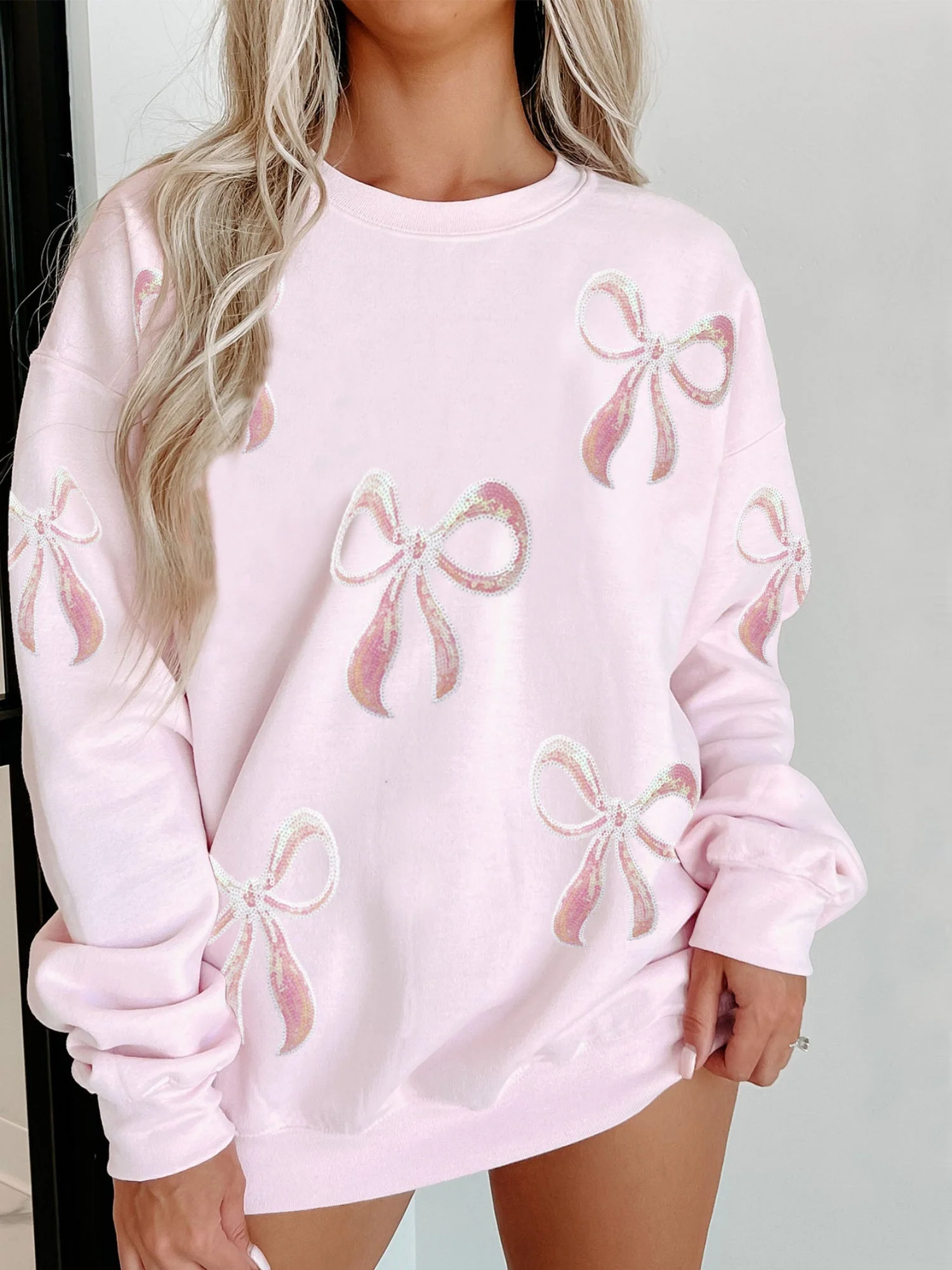 Pink Bow Sequins And Glitter Valentine's Day Sweatshirts&Hoodies - Image 5