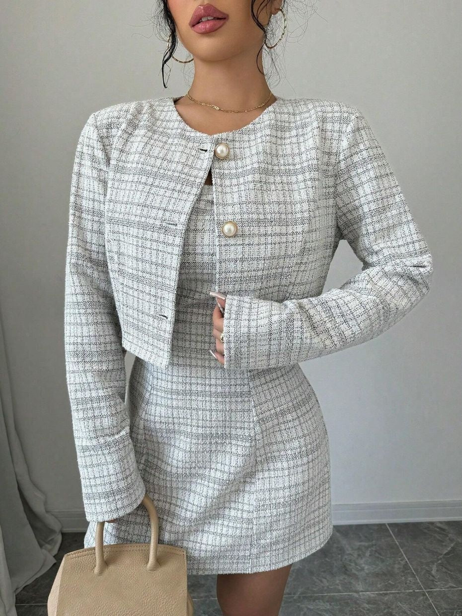 Single-breasted Short Jacket Fitted Dress 2-piece Sets - Image 15