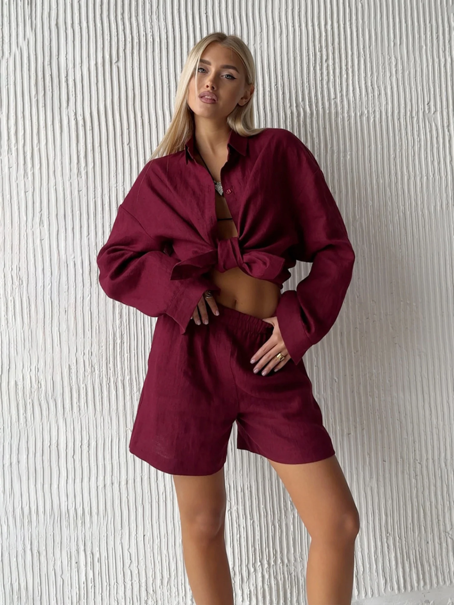 Long-sleeved Cardigan Shorts 2-piece Sets - Image 14