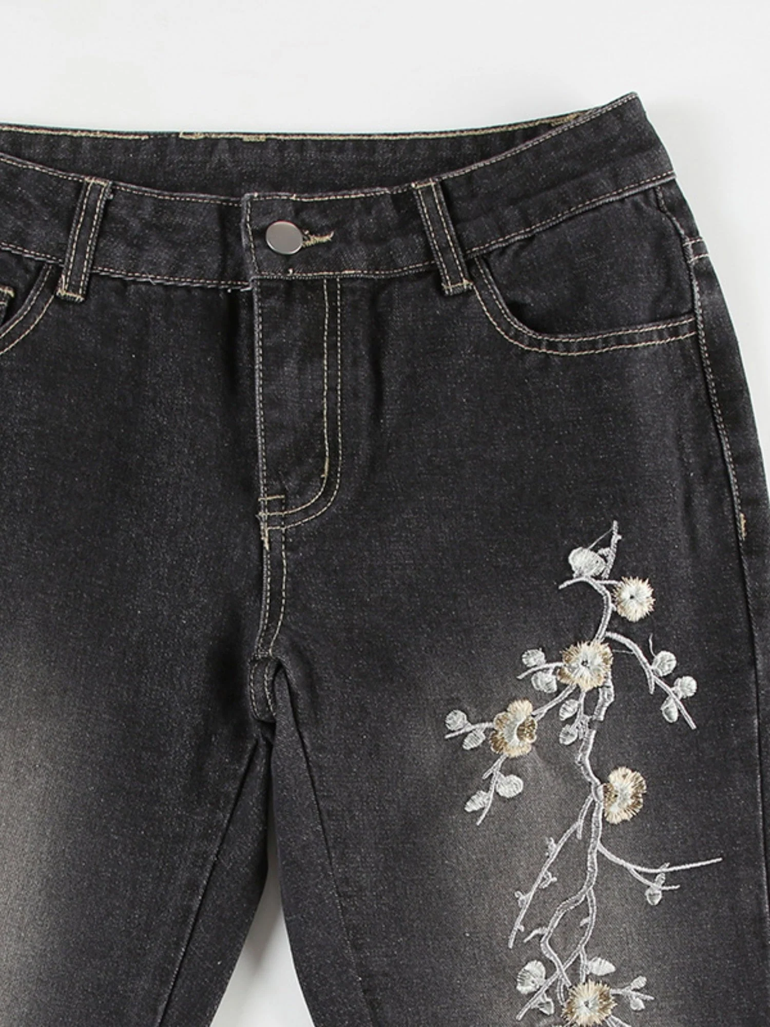 Floral Embroidery Retro Bell-bottoms Jeans - Image 5