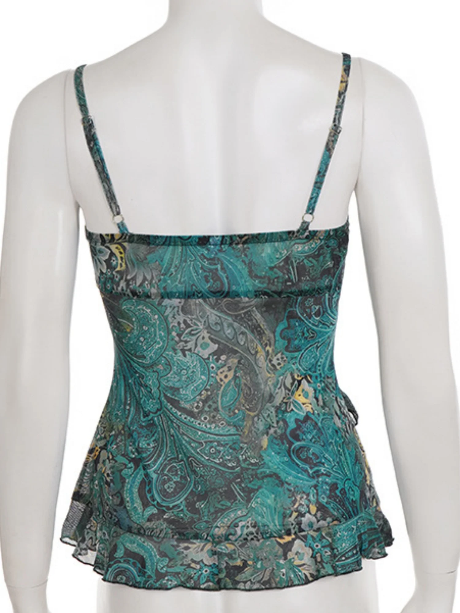 Retro Prints Mesh Color-blocked Tank Top - Image 5