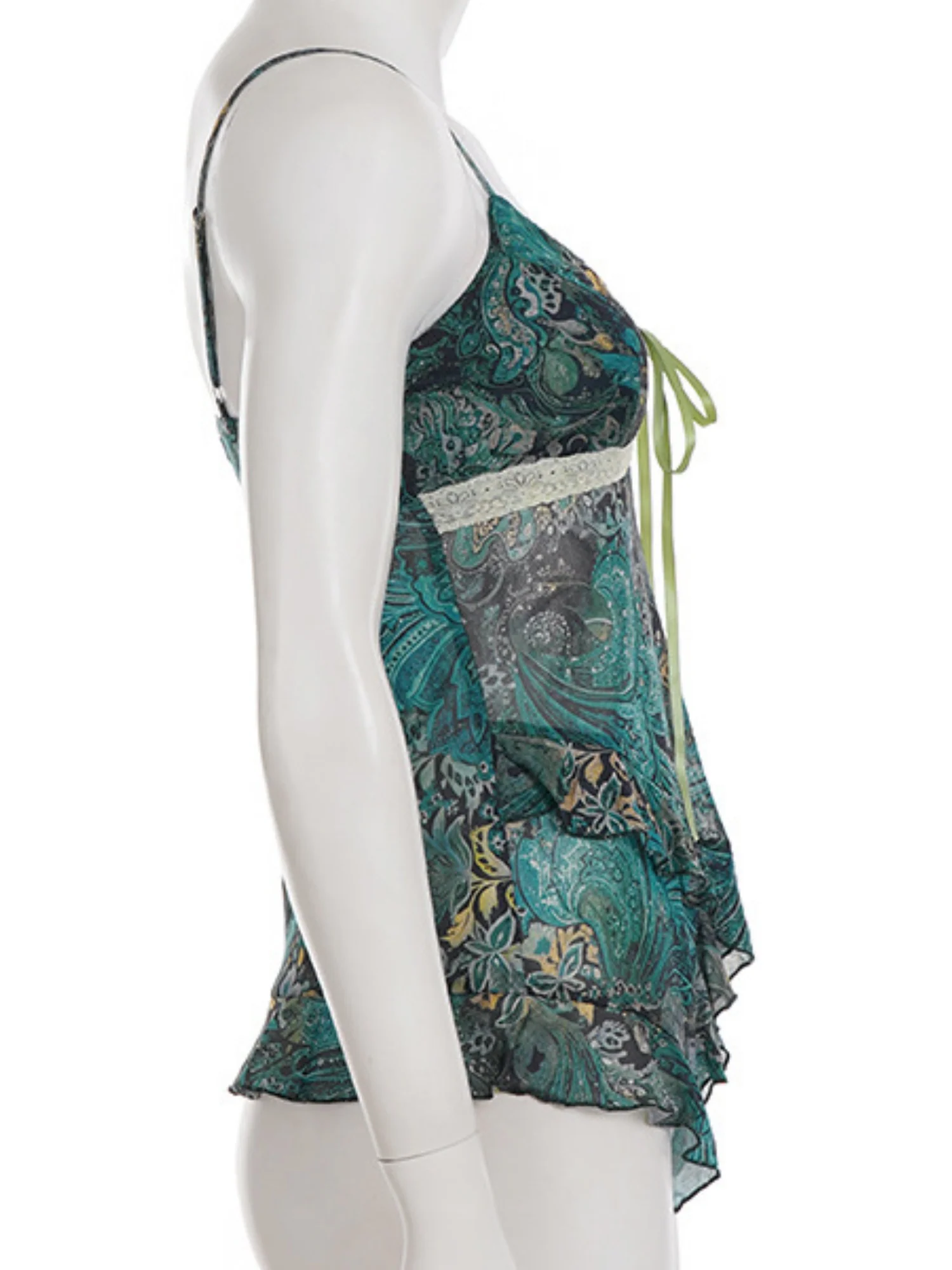 Retro Prints Mesh Color-blocked Tank Top - Image 6