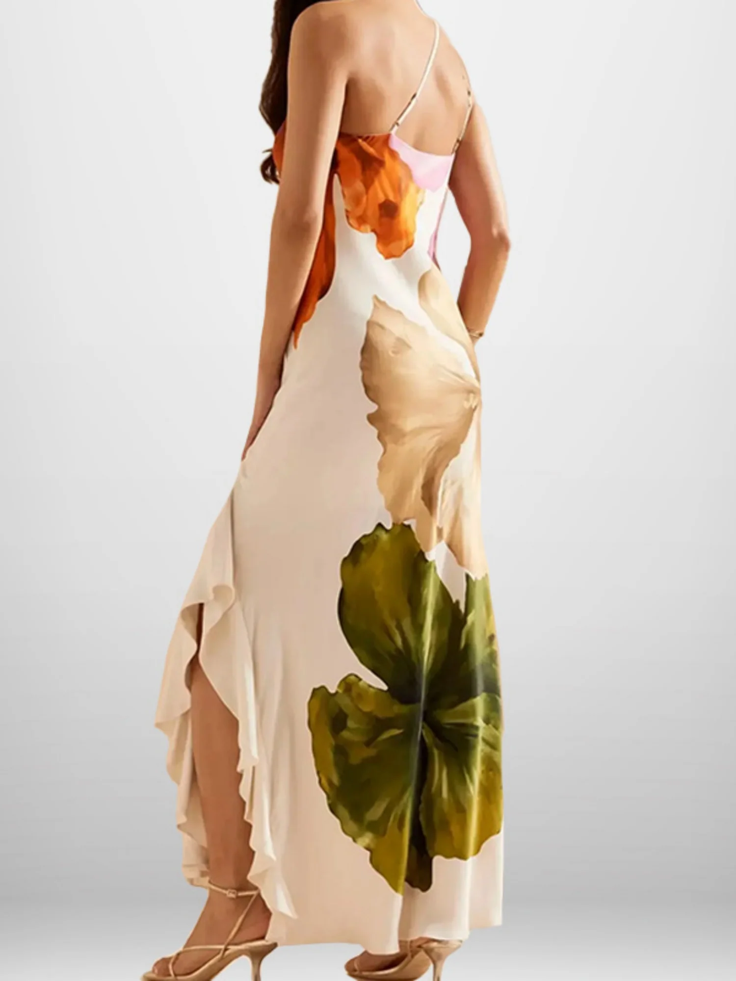 Printed Sloping Shoulders Ruffle Maxi Dresses - Image 2