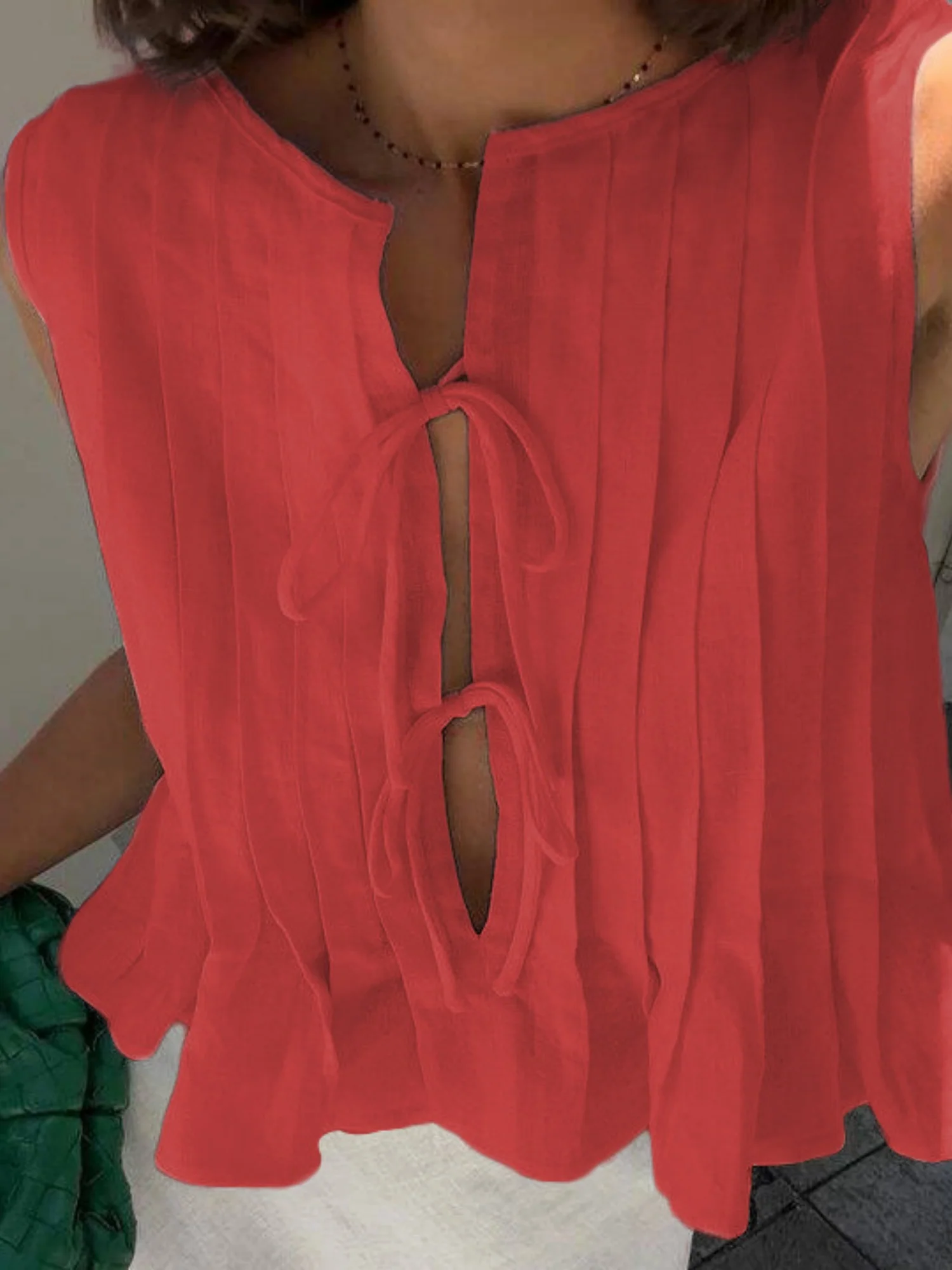 Cotton And Linen Straps Pleated Tank Tops - Image 13