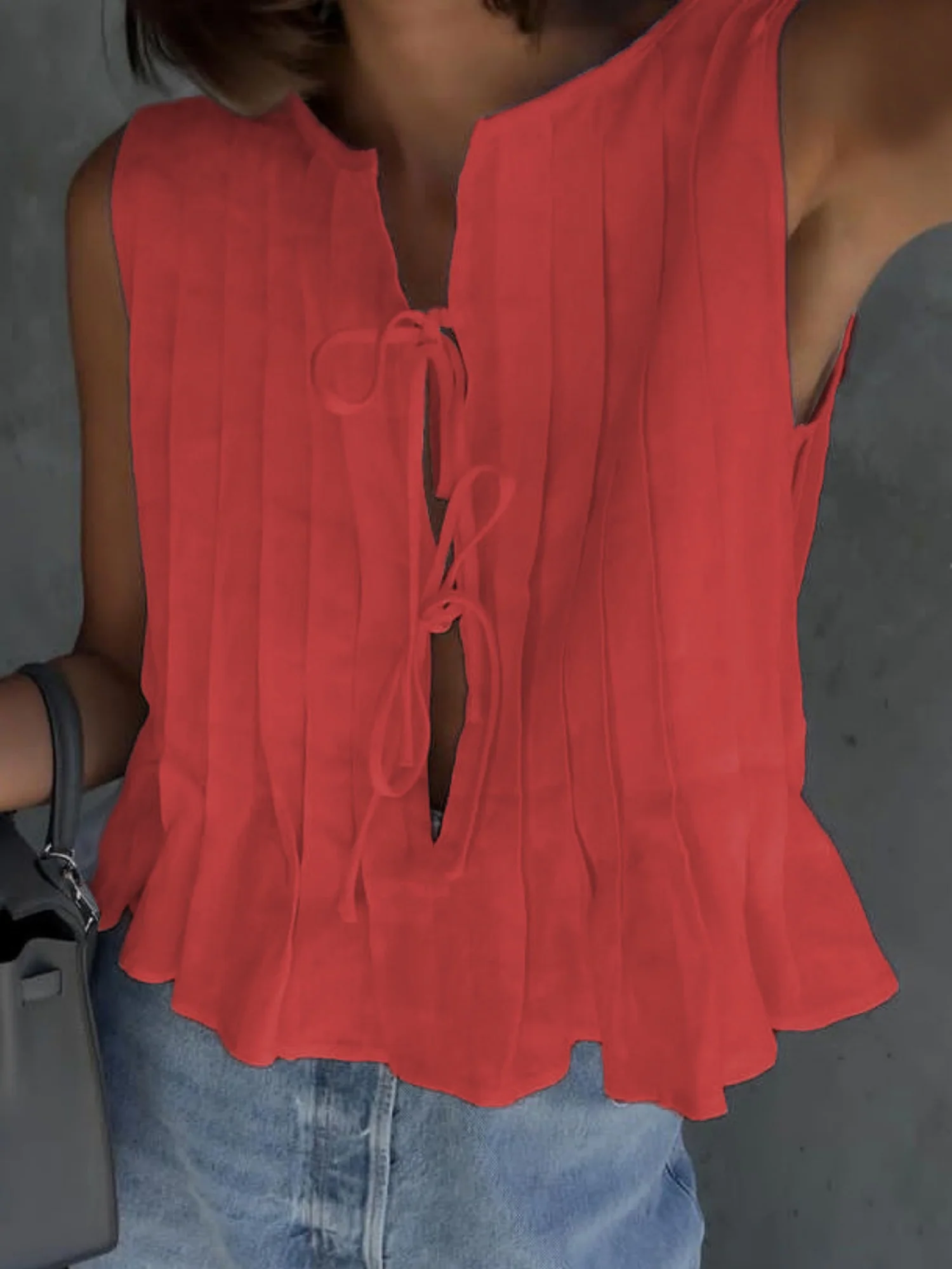 Cotton And Linen Straps Pleated Tank Tops - Image 14