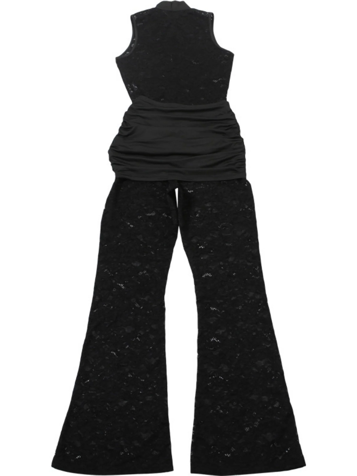 Lace Patchwork Sleeveless Sexy High-waisted Slim Fit Flares Buttons Jumpsuits&Bodysuits - Image 6