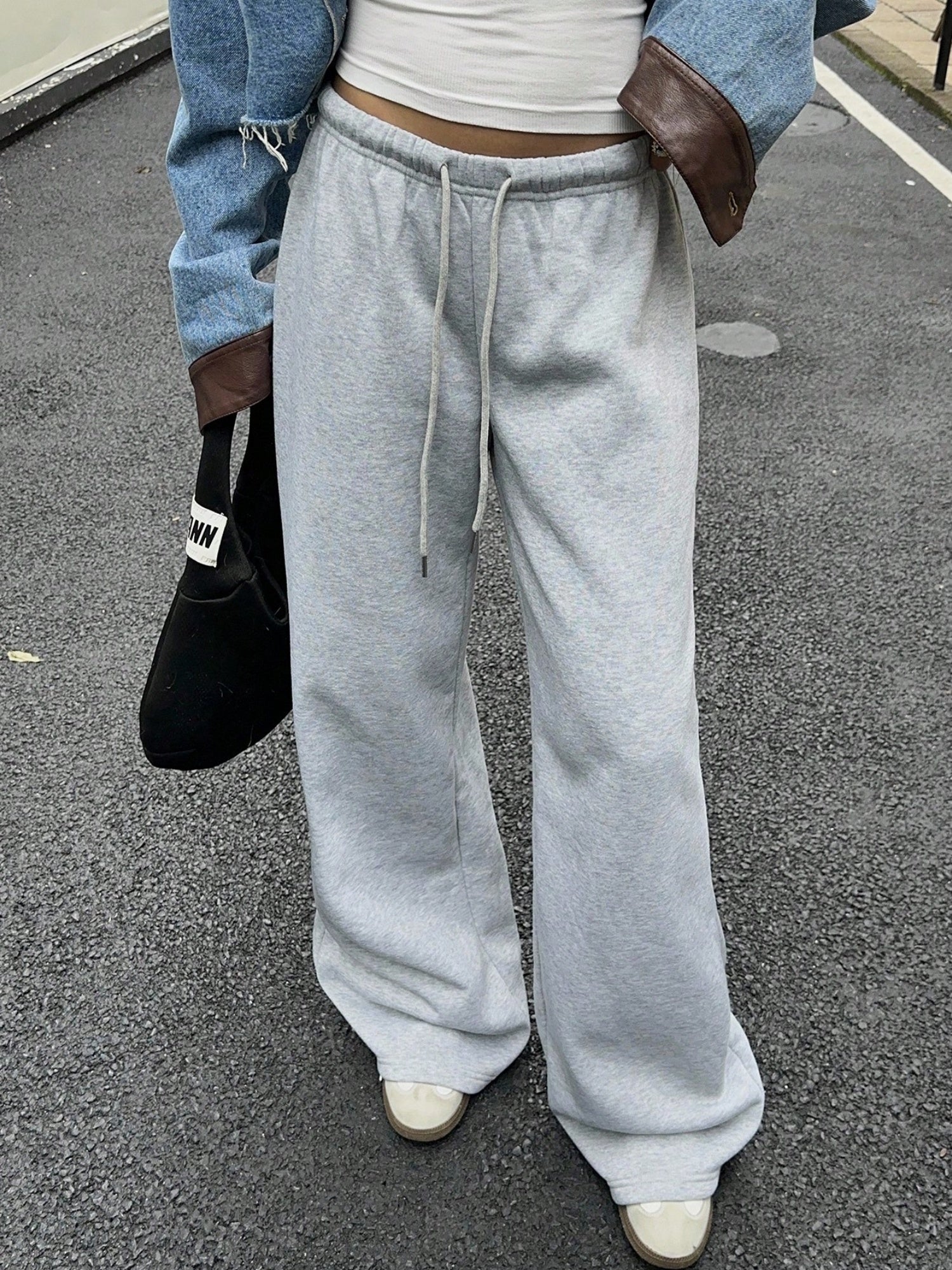 Drawstring Relaxed Exercise Mid-low Waist Sweatpants - Image 4