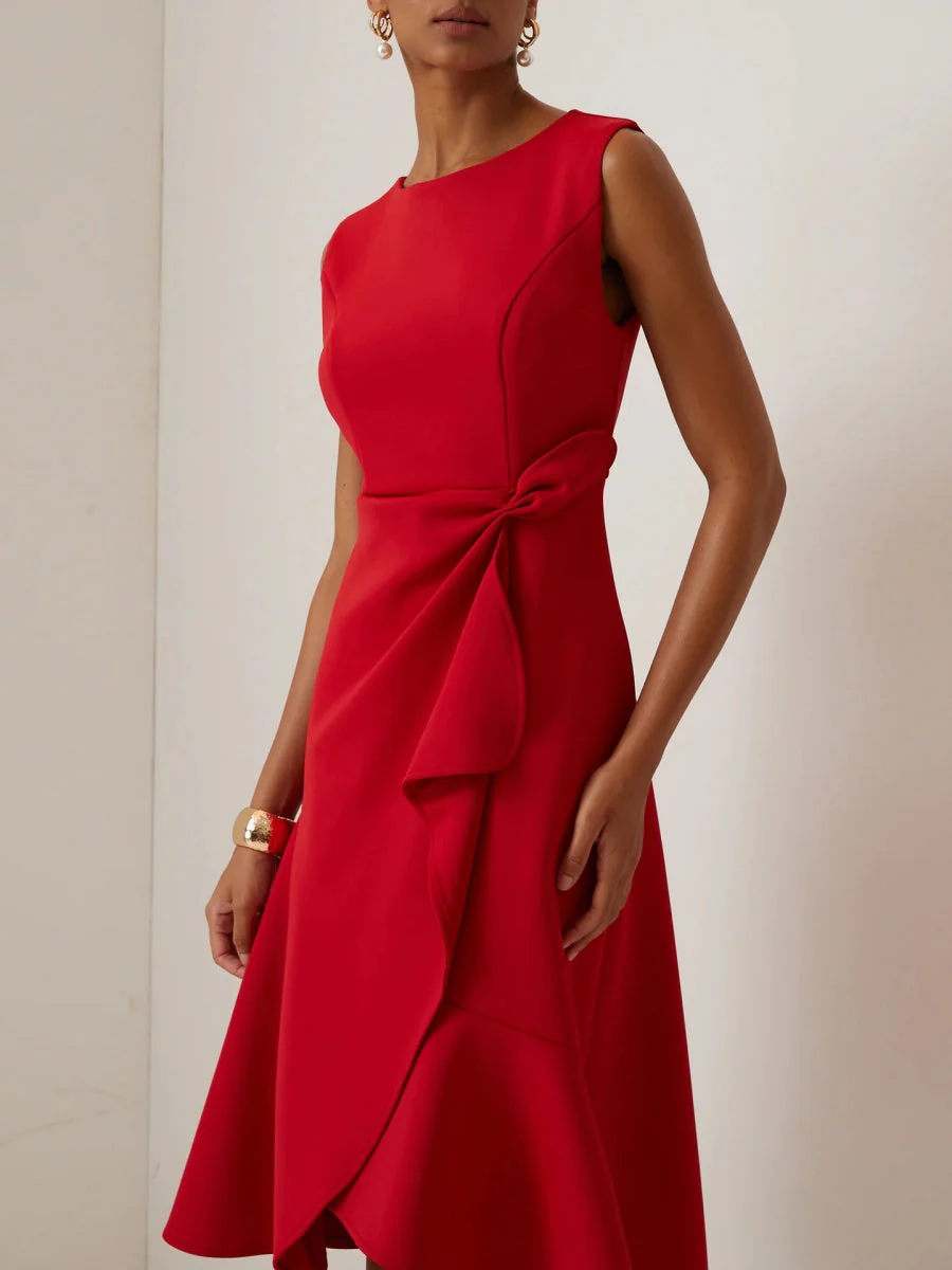 Sleeveless Crew Neck Temperament Midi Dresses - Image 2