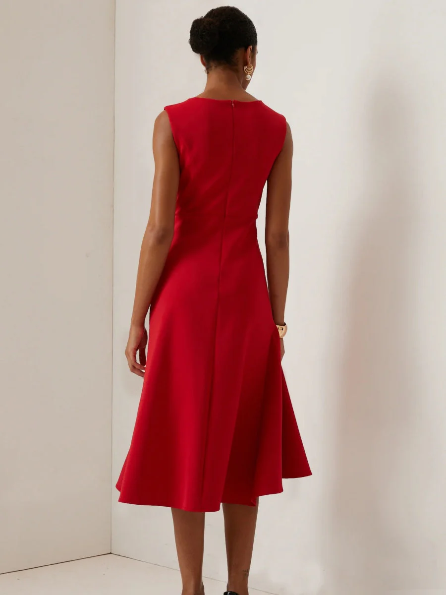 Sleeveless Crew Neck Temperament Midi Dresses - Image 3