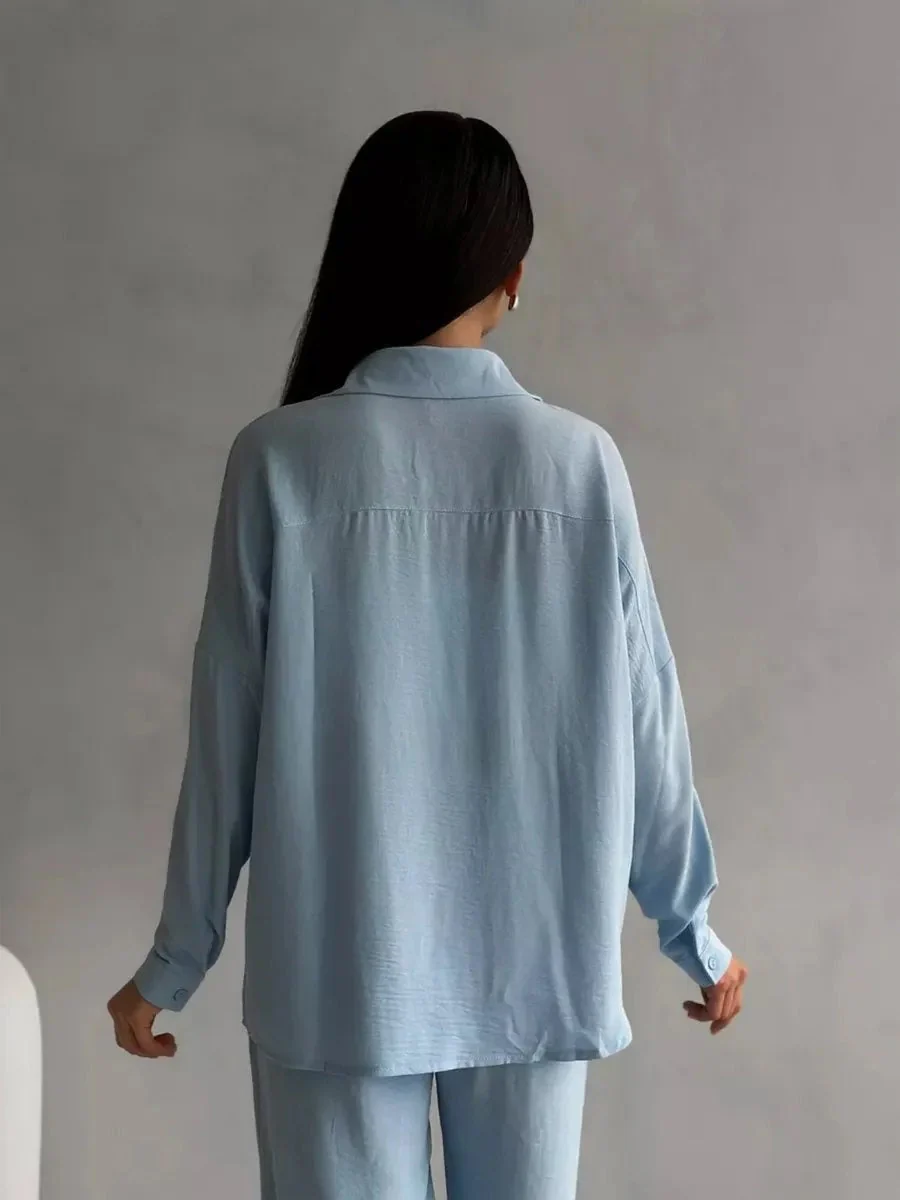 Solid Color Cardigan With Pockets, Casual Wide-leg Trousers 2-piece Sets - Image 2