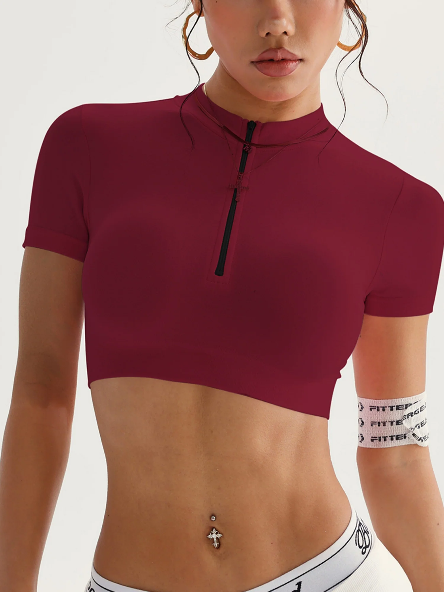 Seamless Zipper Tight-fitting Shorts Exercise And Fitness Yoga Short-sleeved T-shirt - Image 7