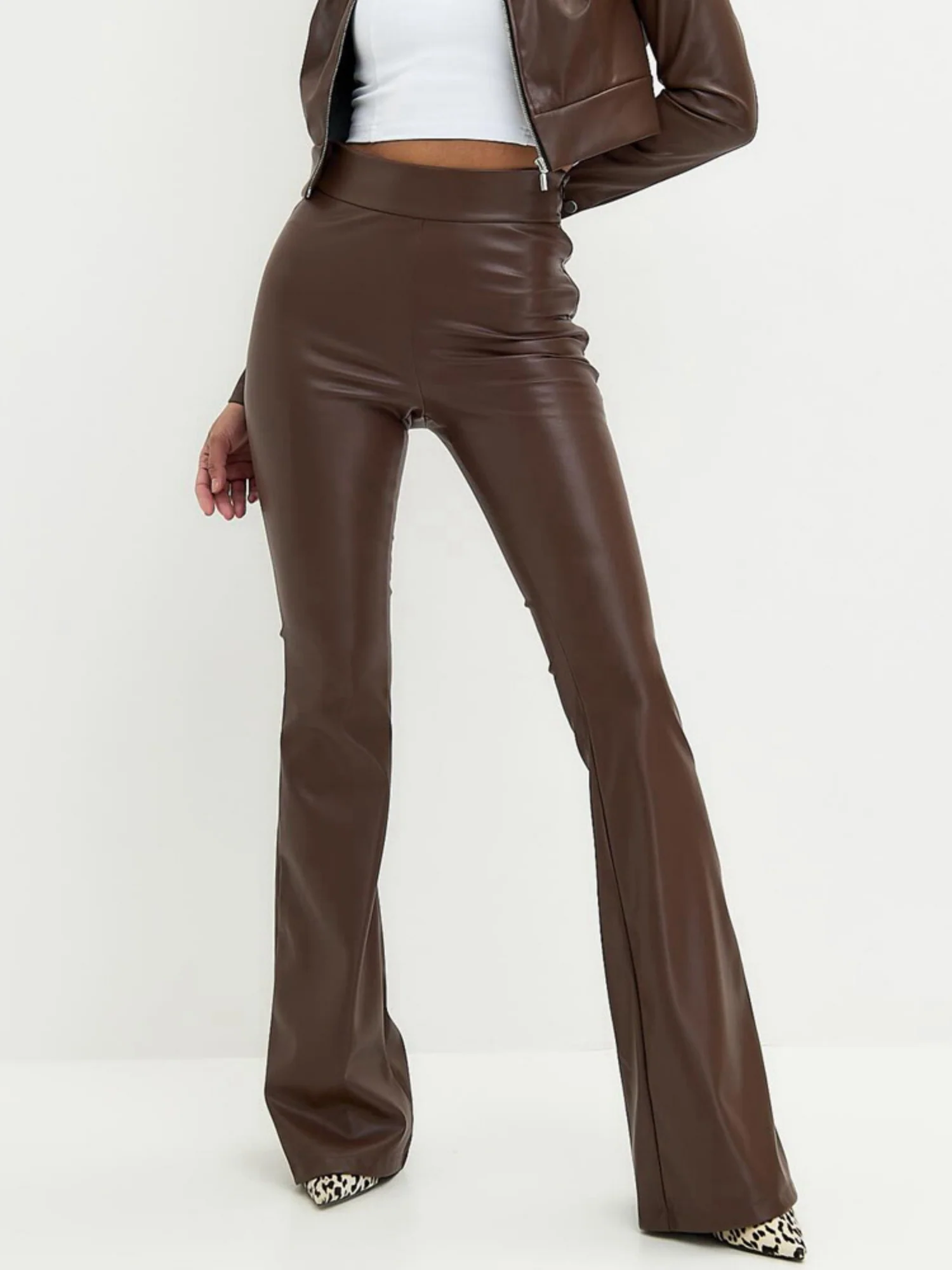 PU Leather High-waisted Flared Pants Pants