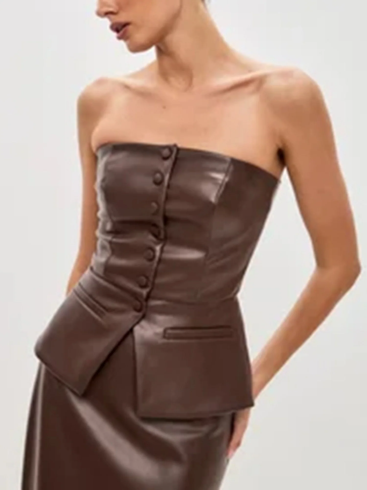 PU Leather Single-breasted Strapless - Image 4