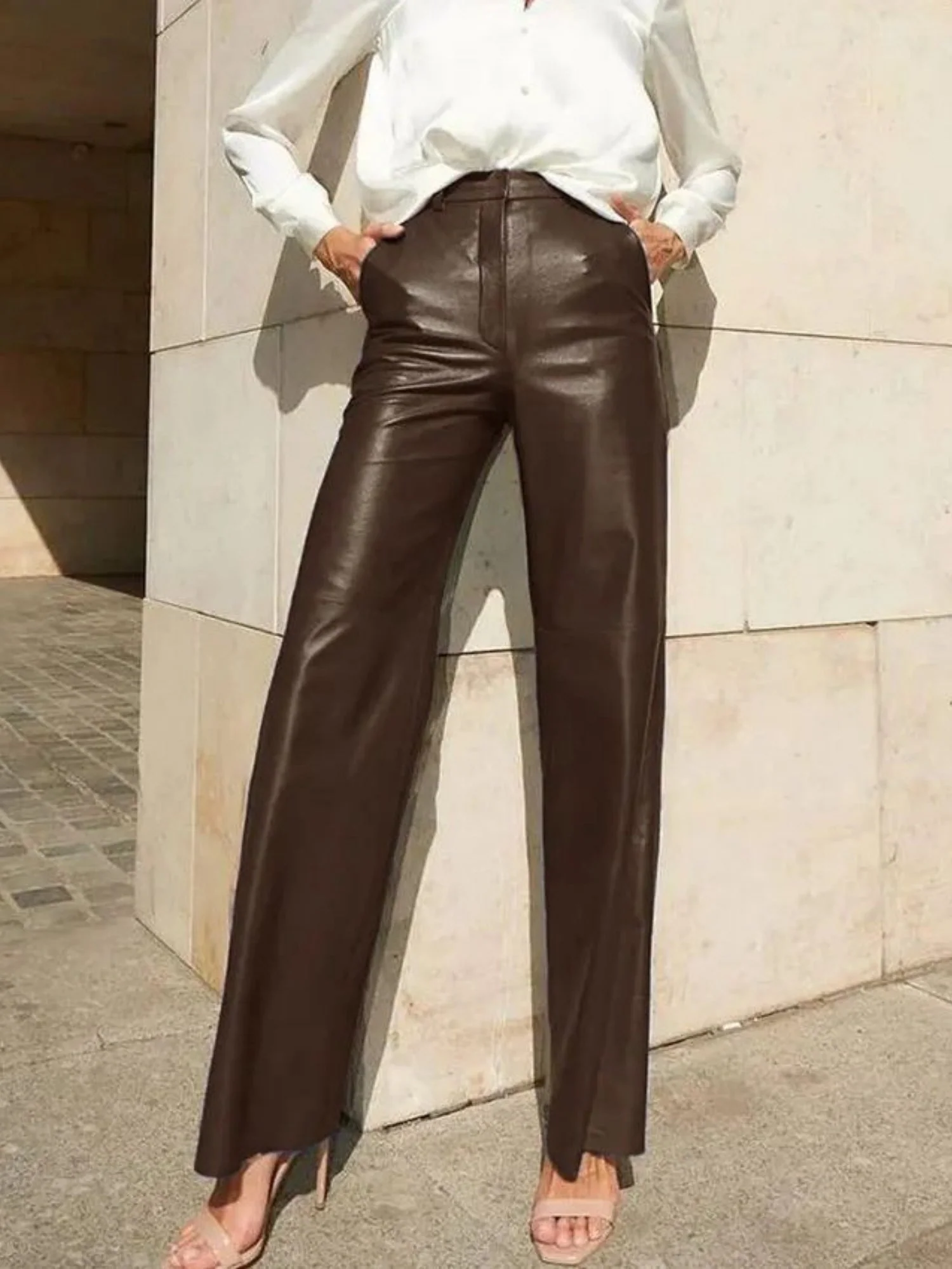 Leather Stitching High-waisted Hip Lift Straight-leg Pants Pants - Image 9