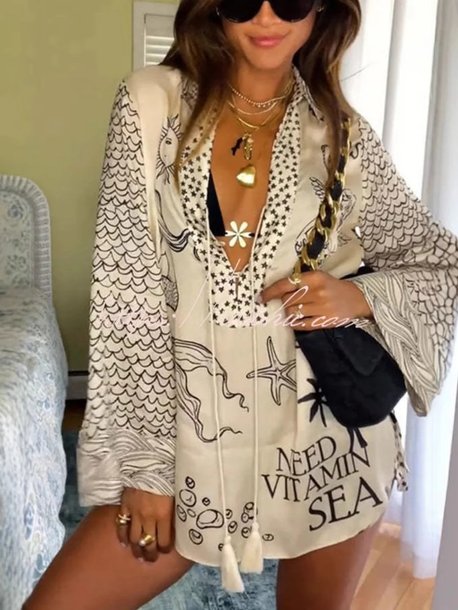 Printed Vacation V-neck Shirt Shorts Set 2-piece Sets - Image 4