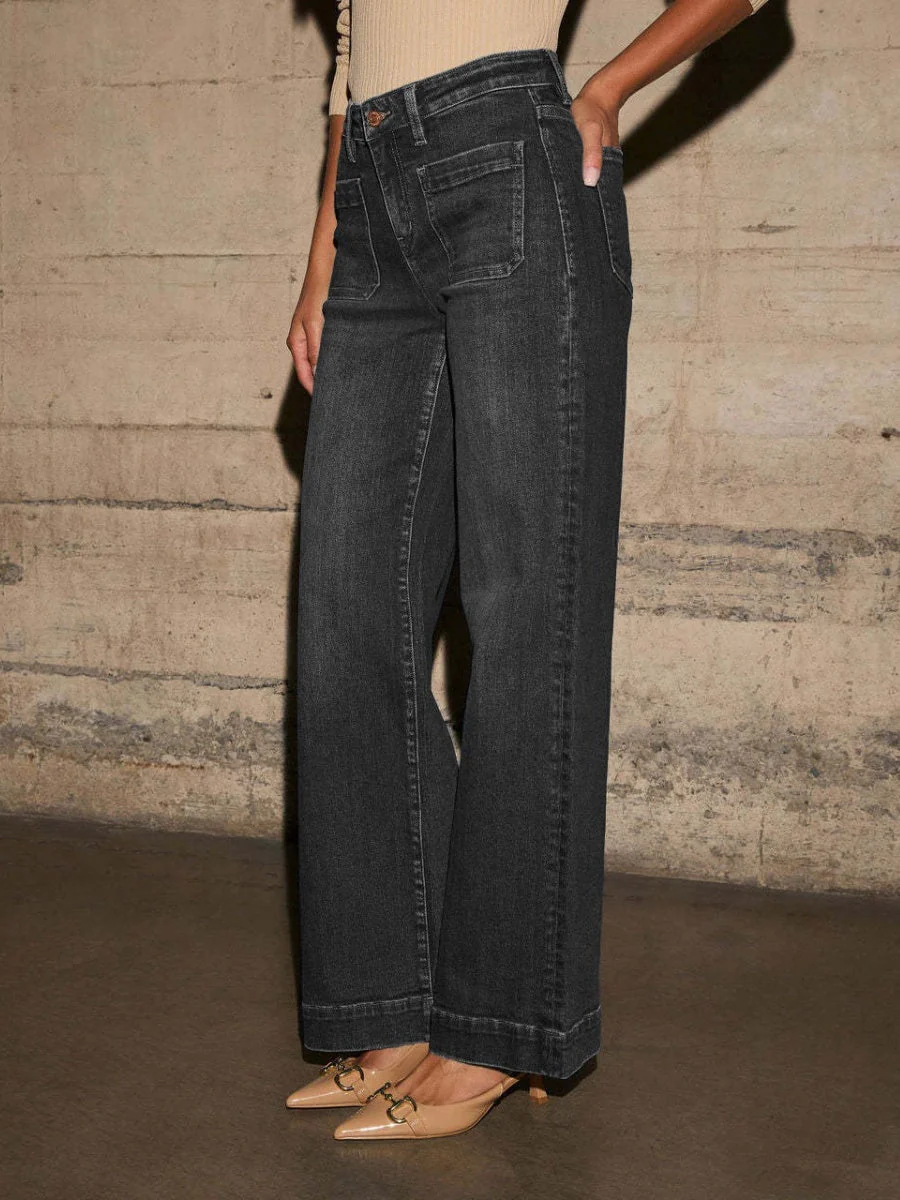 Slimming Wide Leg High Waist Straight Old Jeans - Image 12