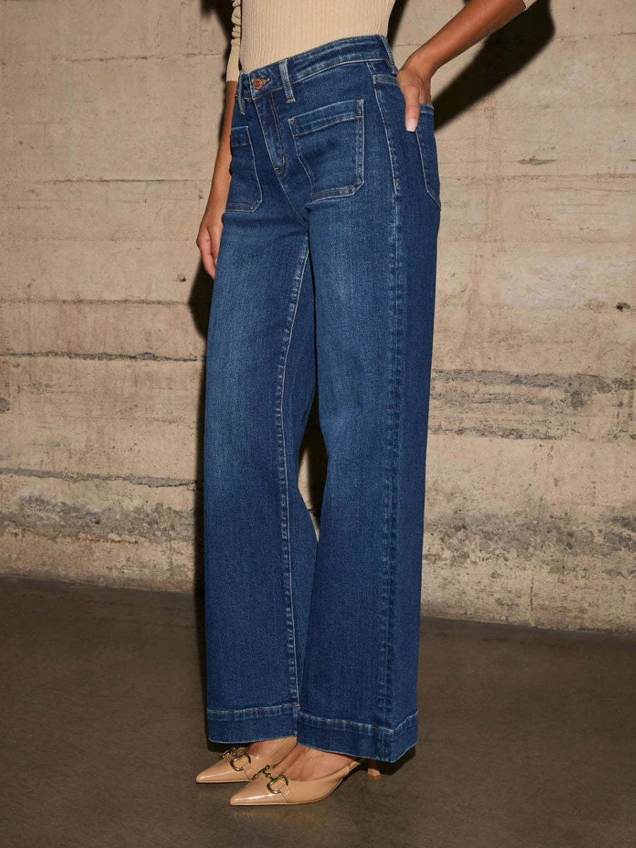 Slimming Wide Leg High Waist Straight Old Jeans - Image 3