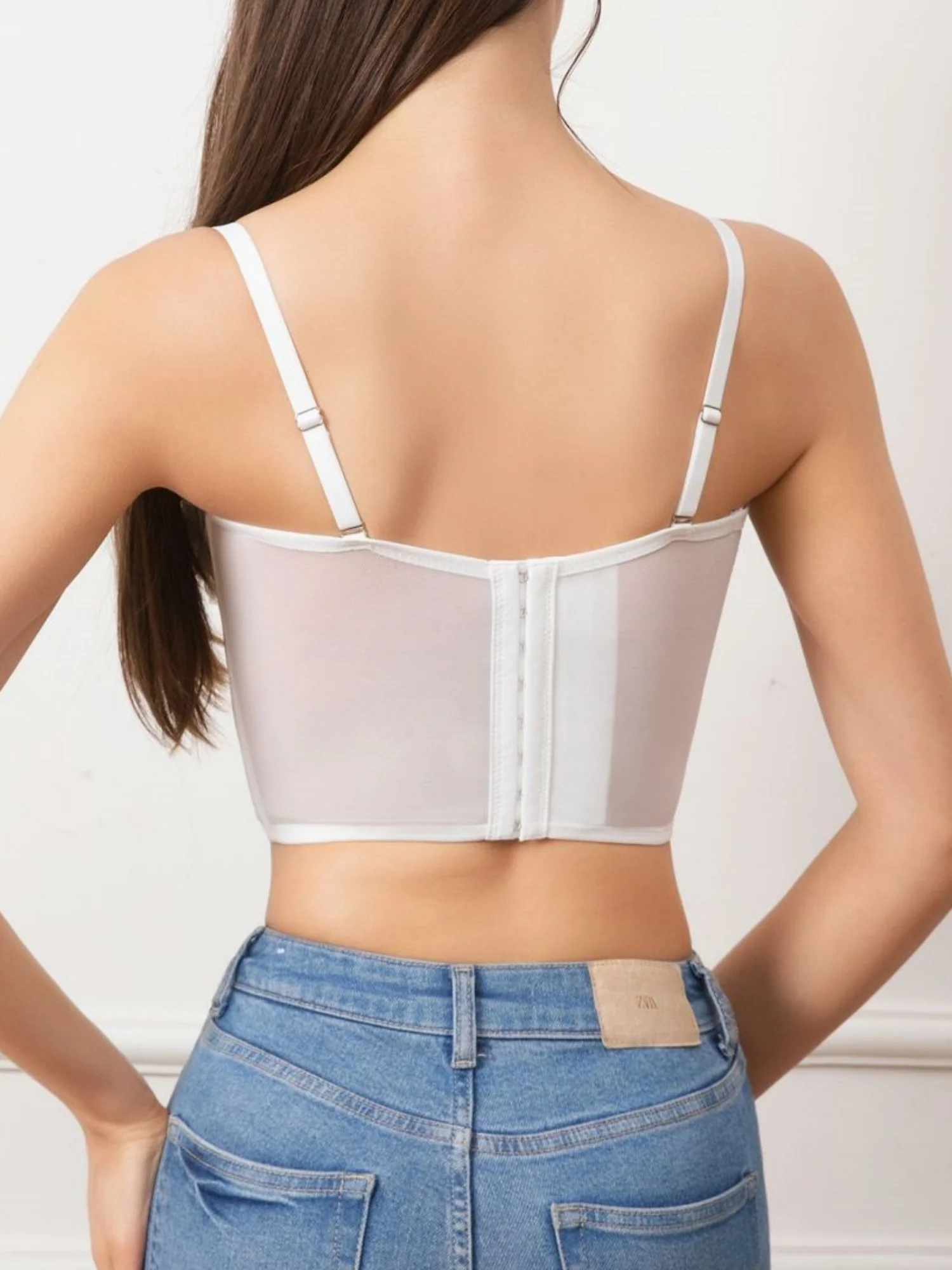 3D Flowers Mesh Splicing Fishbone Chest Wrap Tank Tops&Camis - Image 2