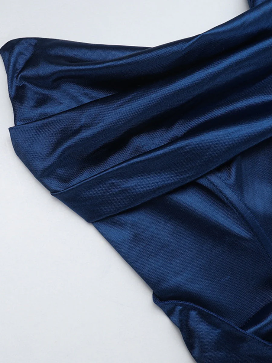 Sexy Strapless Style Deep V-neck Satin Waist Corset Dinner Party Long Dress - Image 4