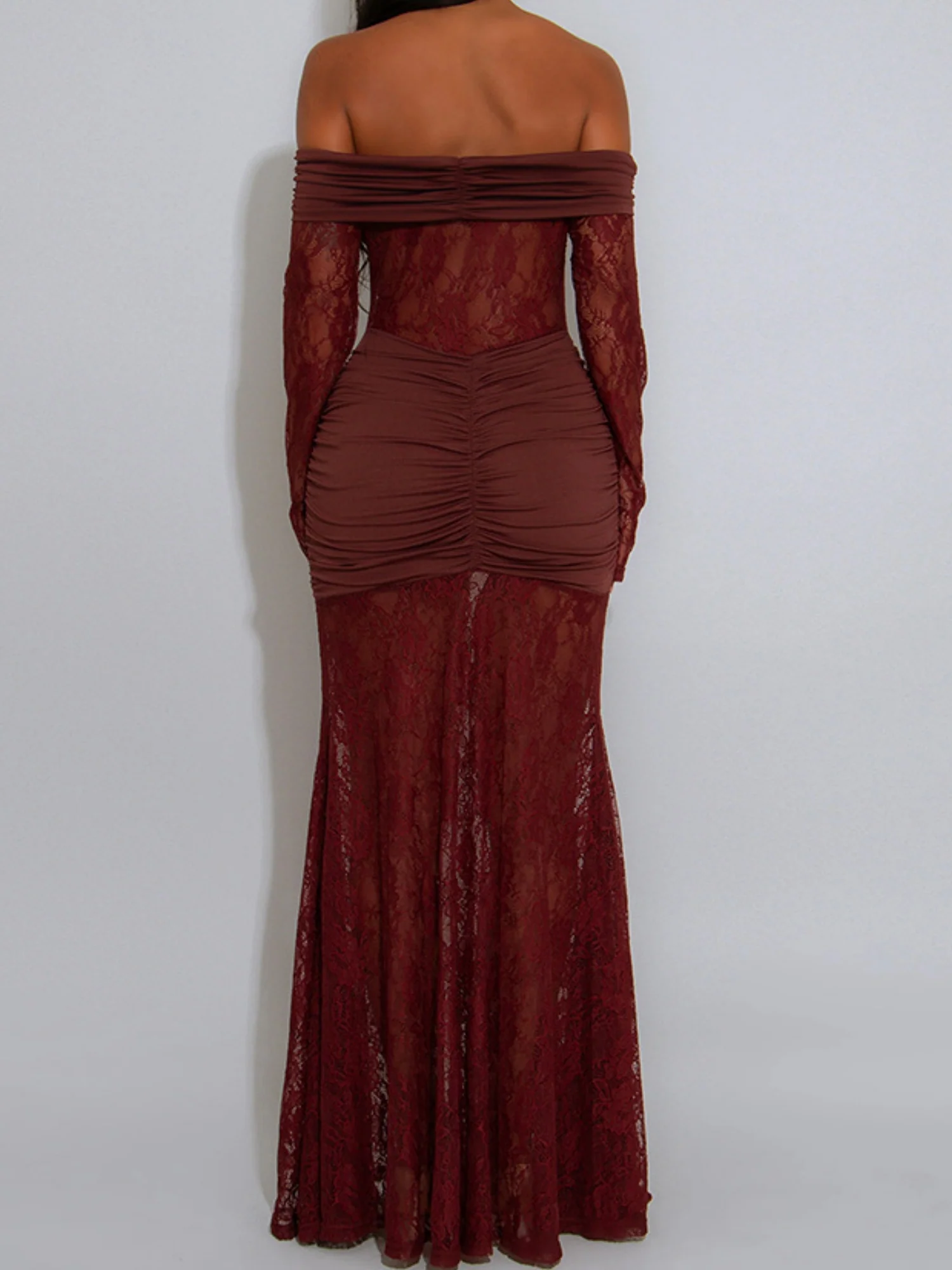 Lace Pleated Backless Maxi Dresses - Image 2