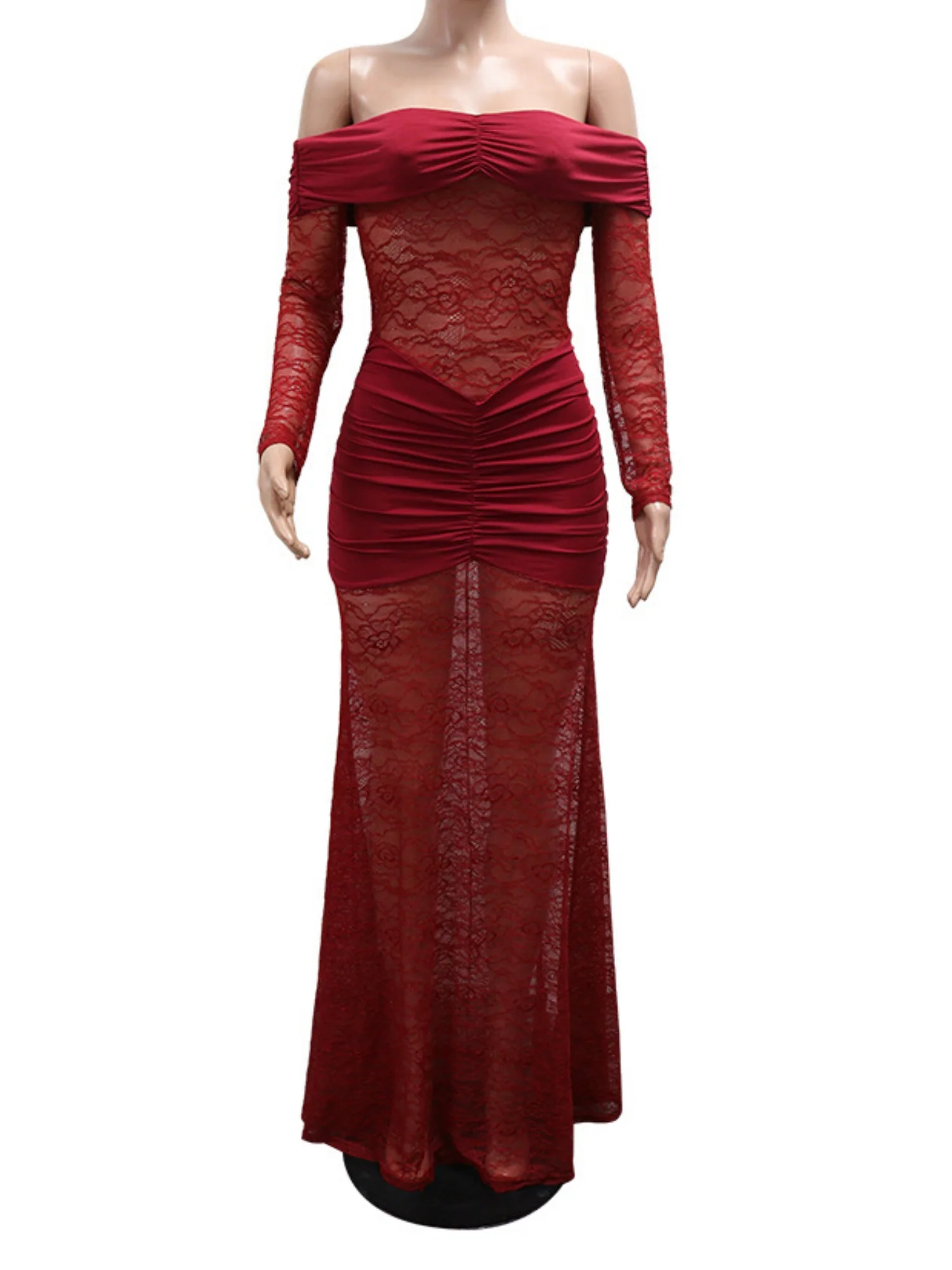 Lace Pleated Backless Maxi Dresses - Image 3