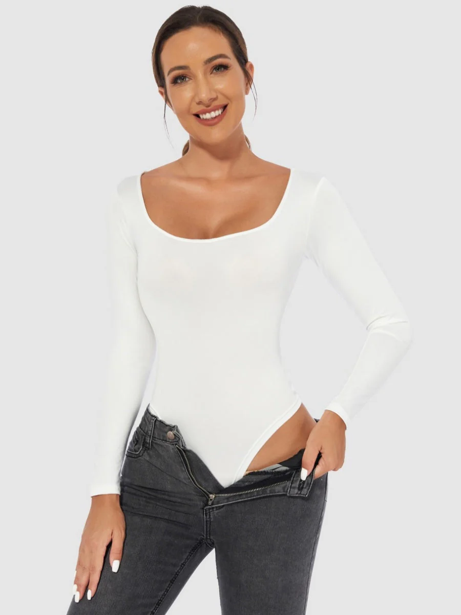 Slim Fit U-neck Long Sleeve Slimming Bodysuit - Image 4