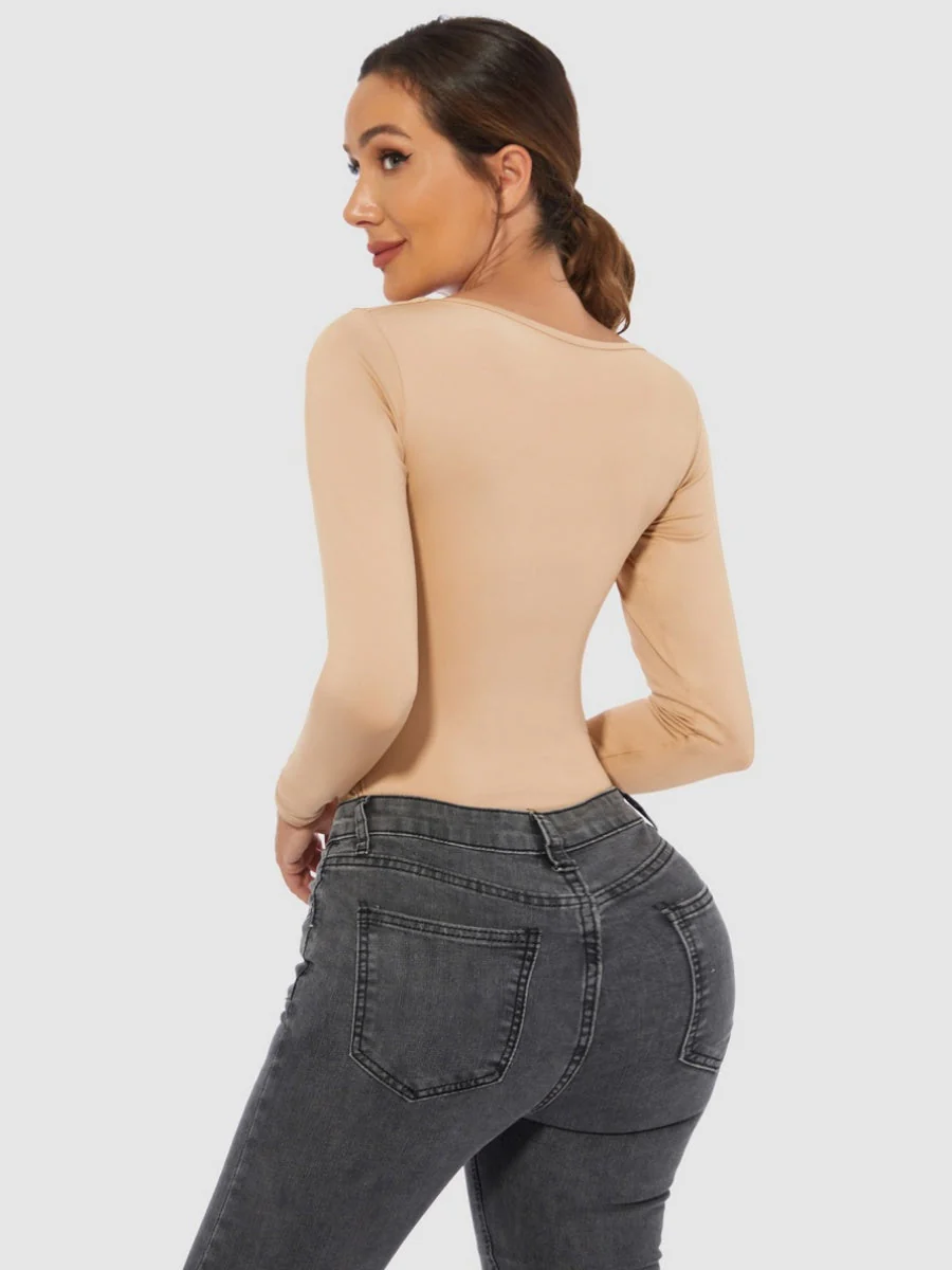 Slim Fit U-neck Long Sleeve Slimming Bodysuit - Image 7