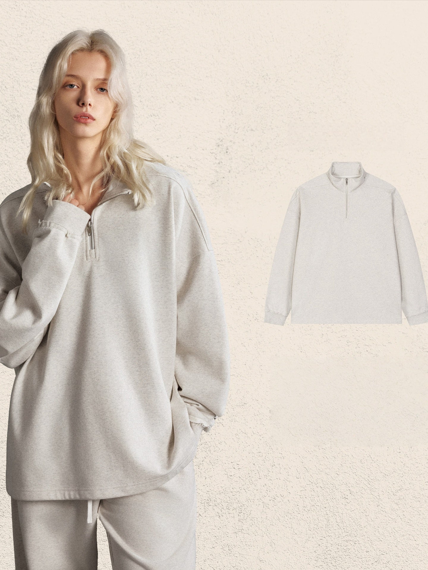 Half Zipper Stand Collar Rough Edge Splicing Sweatshirts&Hoodies Straight-leg Trousers Set - Image 11